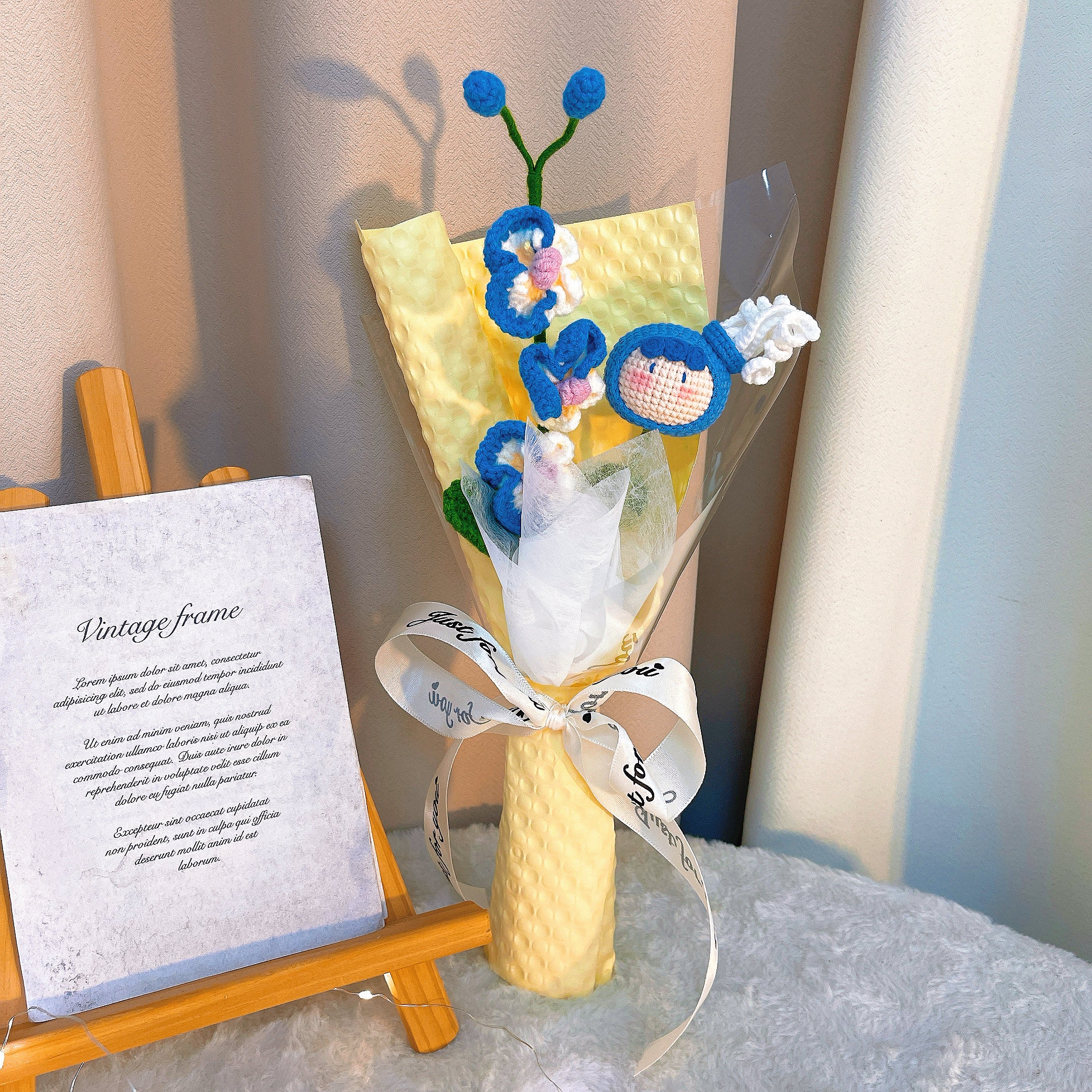 Crochet Aquarius Zodiac Bouquet - Handmade Orchids with Plush Water Bearer Doll - Hypoallergenic Floral Gift for Birthdays, Special Occasions