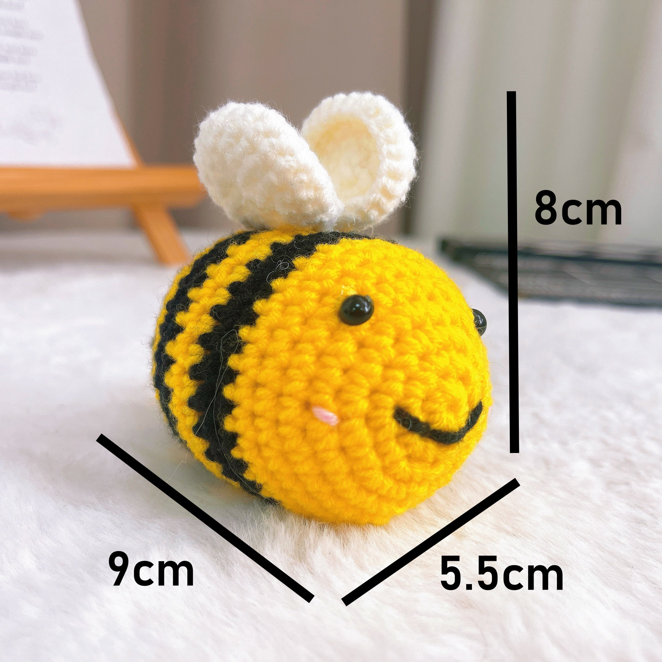 Hand-Crocheted Bumblebee Plush - Black & Yellow Stuffed Bee with White Wings,  Eco-Friendly Amigurumi Gift for Birthdays, Baby Showers, Nature Lovers, Home Décor, Kids’ Toys