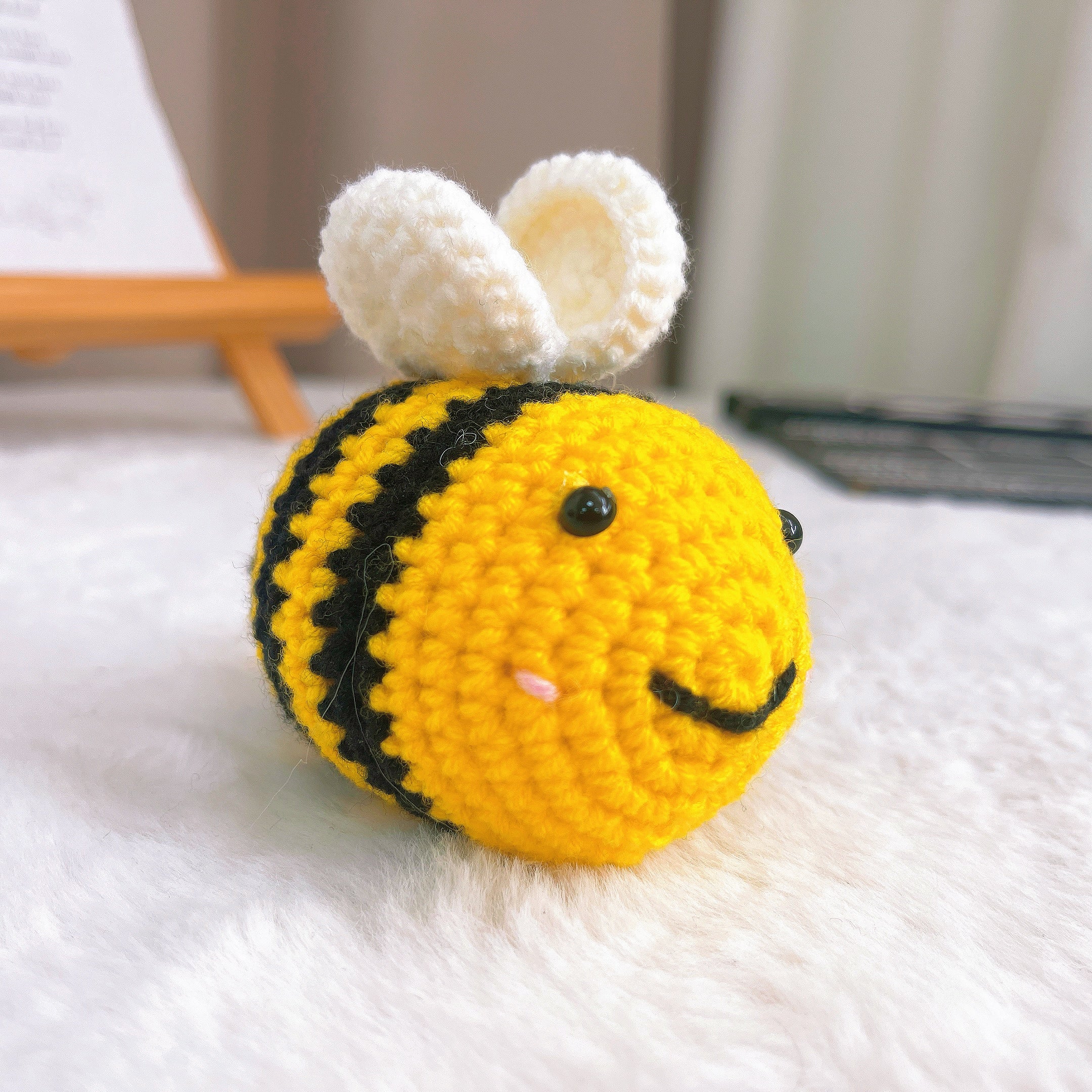 Hand-Crocheted Bumblebee Plush - Black & Yellow Stuffed Bee with White Wings,  Eco-Friendly Amigurumi Gift for Birthdays, Baby Showers, Nature Lovers, Home Décor, Kids’ Toys