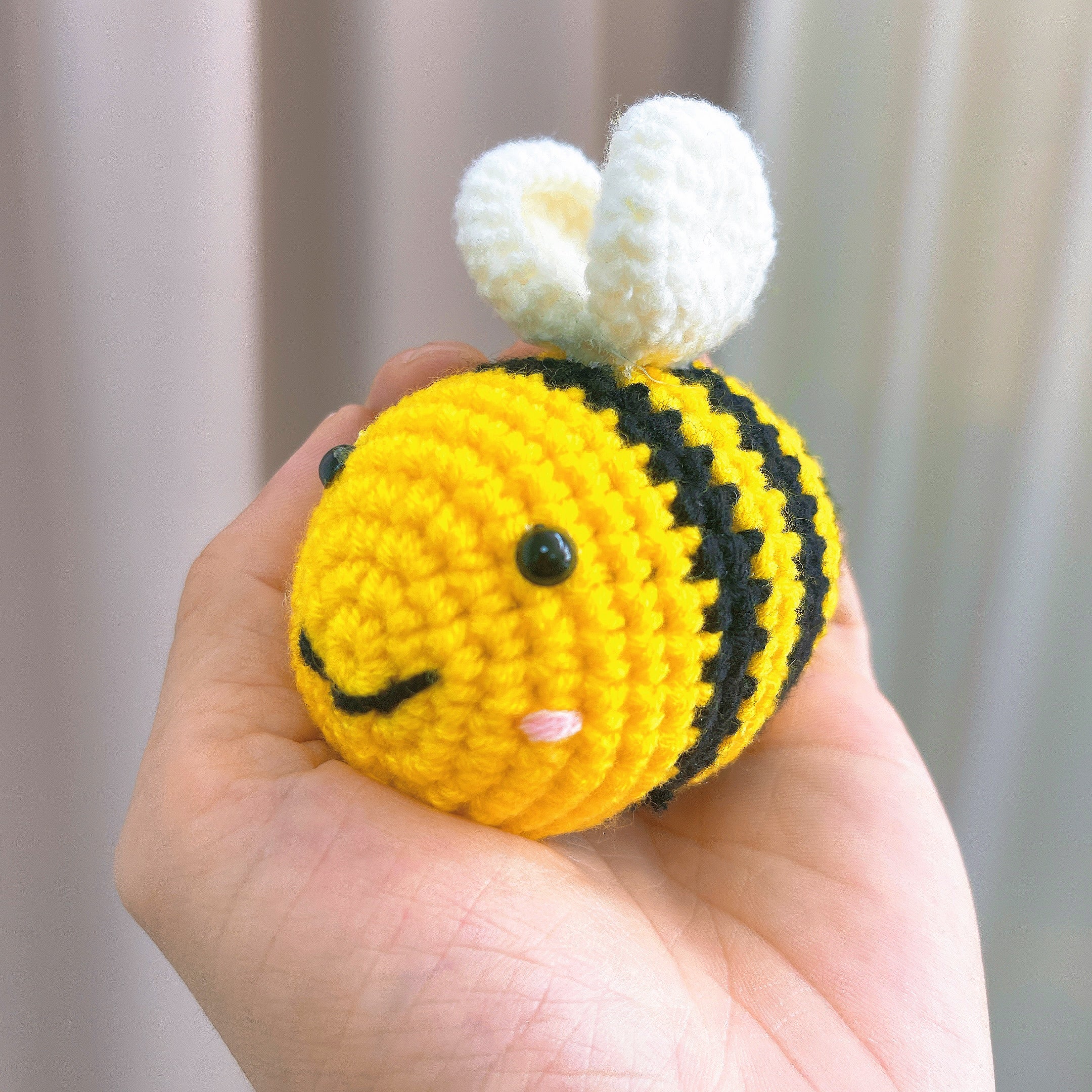 Hand-Crocheted Bumblebee Plush - Black & Yellow Stuffed Bee with White Wings,  Eco-Friendly Amigurumi Gift for Birthdays, Baby Showers, Nature Lovers, Home Décor, Kids’ Toys