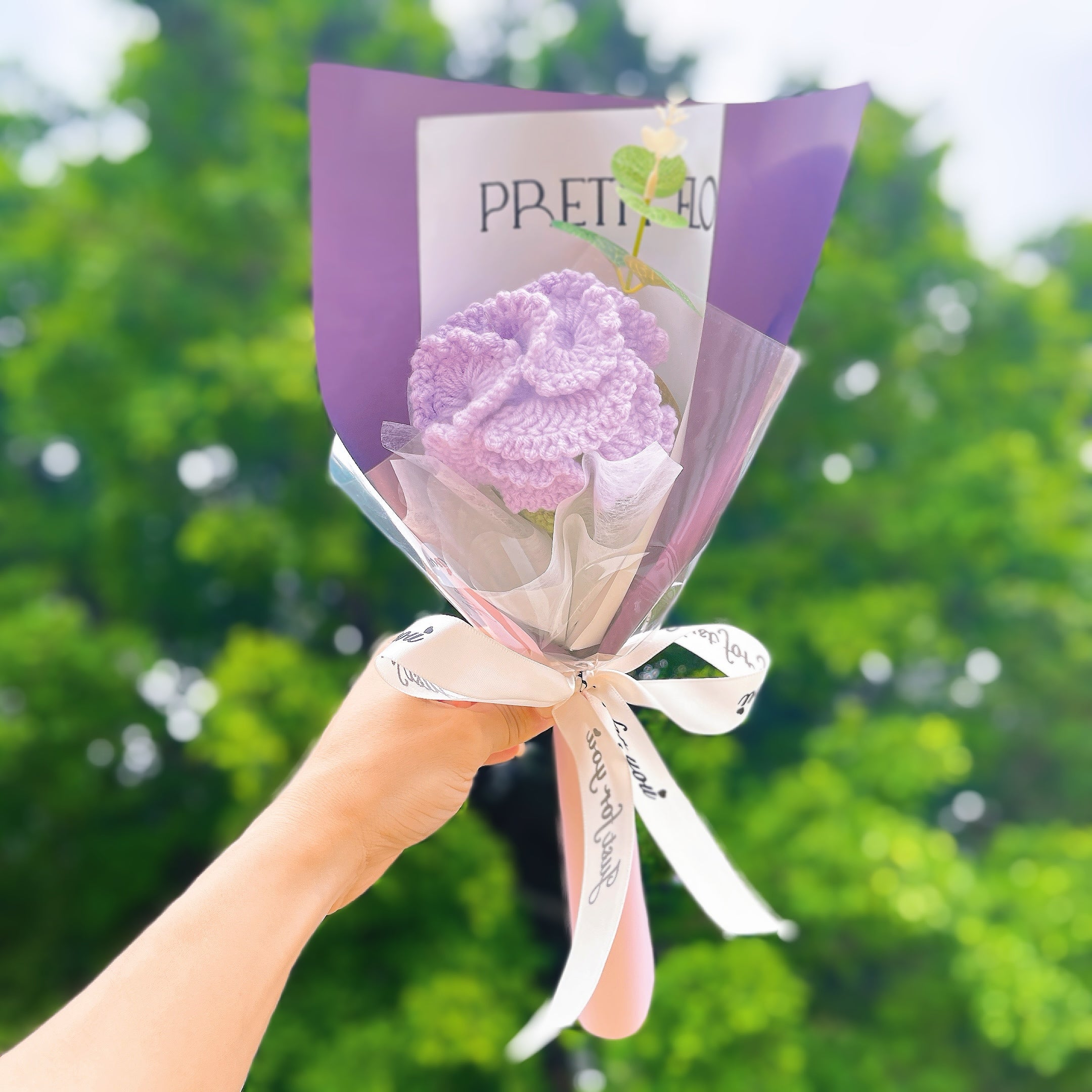 January Birth Month Carnation Bouquet - Birthday Flower Celebration Hand-Crocheted Single Stem Bouquet