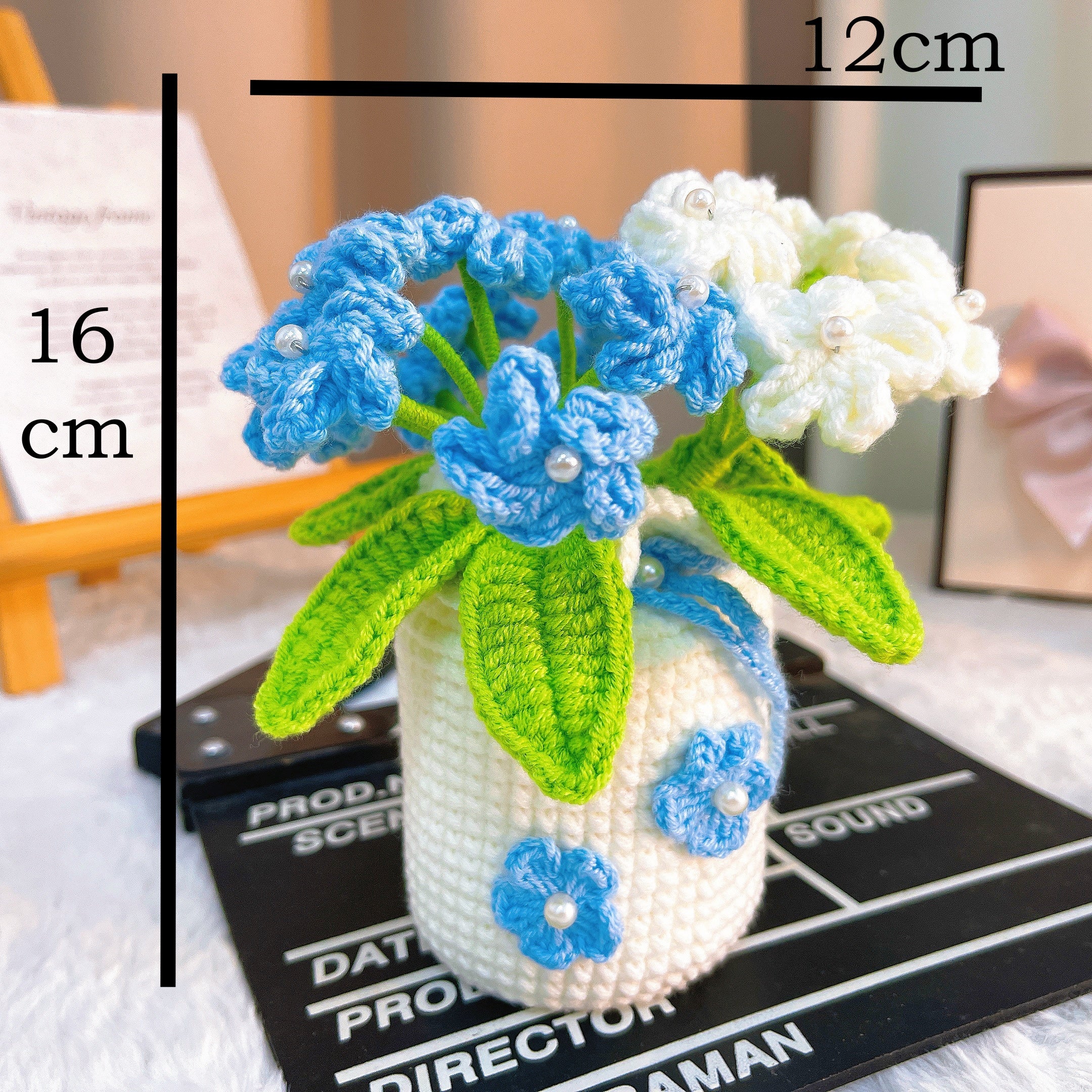 Handmade Crochet Forget-Me-Not Potted Plant -  Blue and White Decorative Flower Arrangement - Allergy-Friendly Gift for Mother's Day, Birthdays, and Special Occasions
