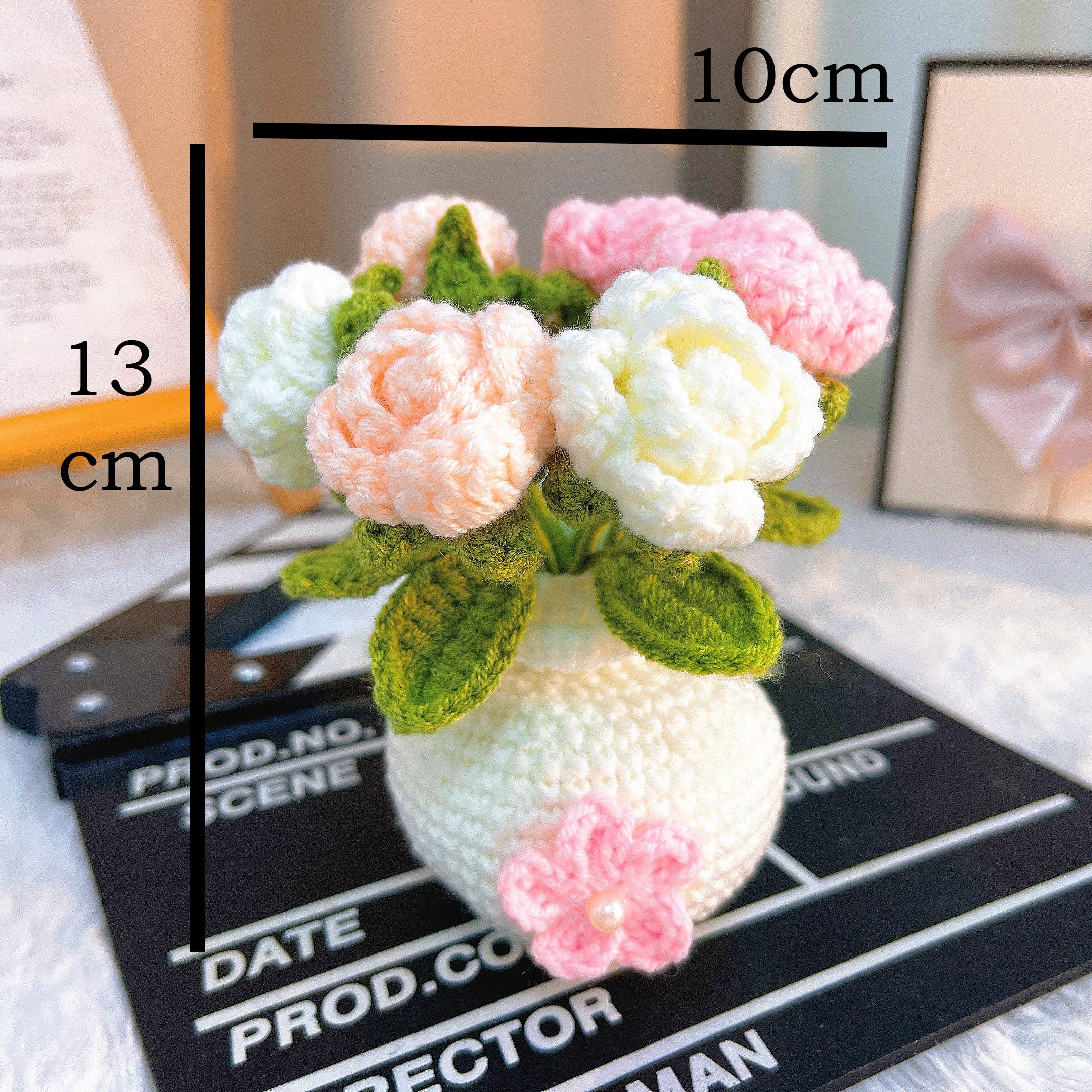 Handmade Crochet Rose Potted Plant- Pink and Deep Pink Floral Arrangement - Allergy-Friendly Gift for Valentine's Day, Anniversaries, and Special Occasions