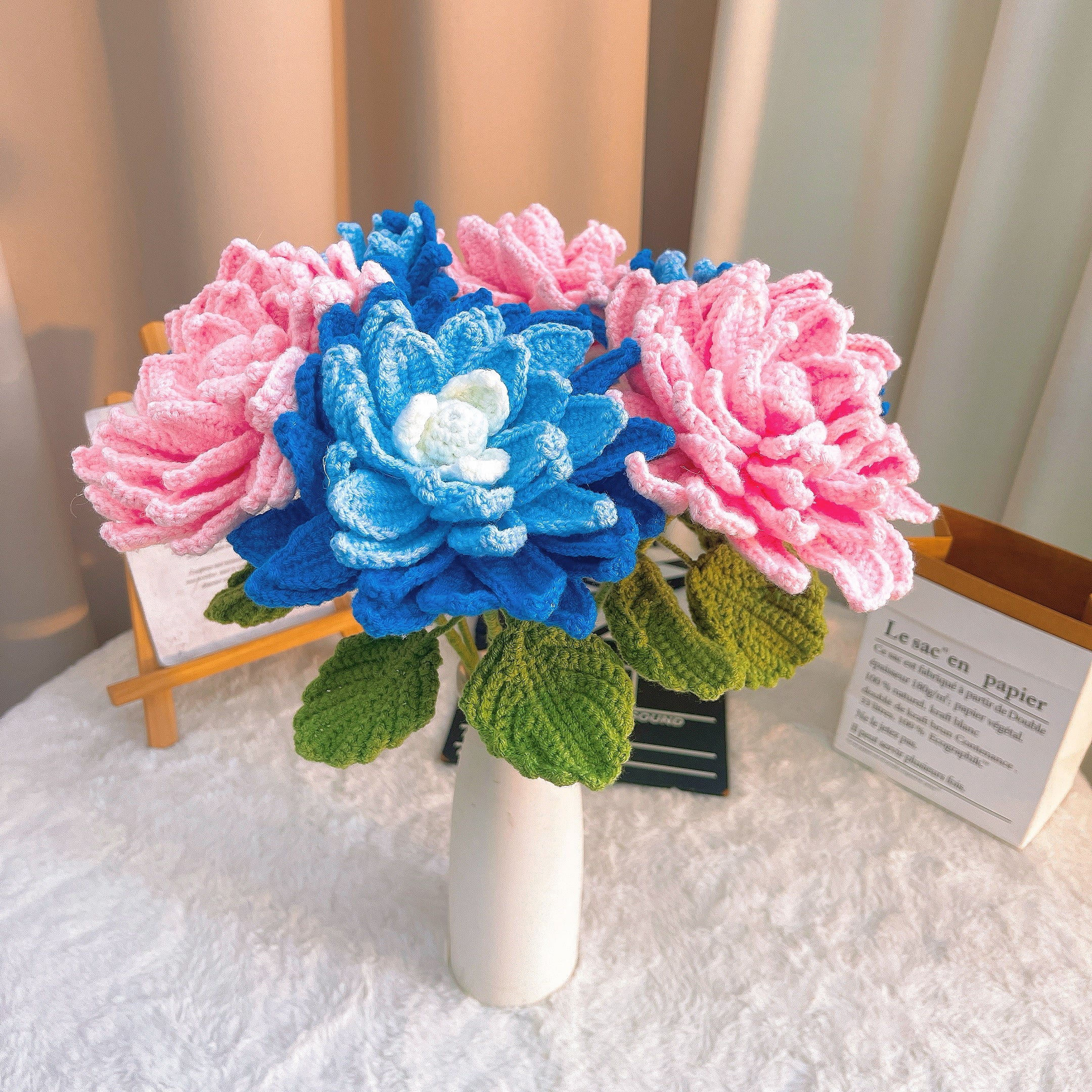 Handmade Crochet Dahlia Flower Bouquet – Realistic 7-Layer Heavy Craft Floral Arrangement, Hypoallergenic Gift for Wedding, Anniversary, Mother’s Day