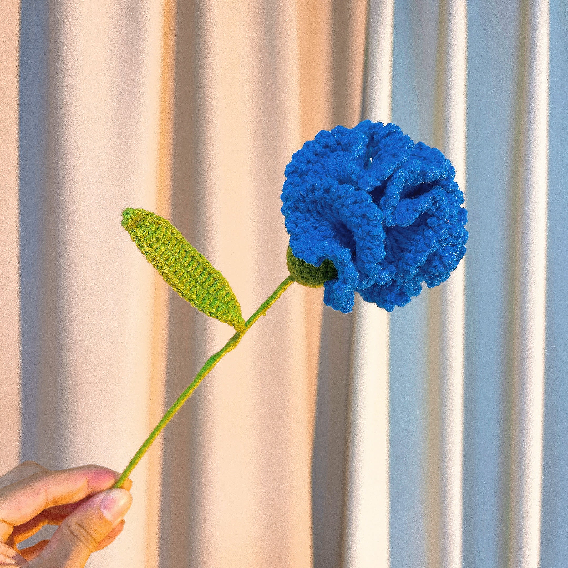Hanaya Series Handmade Blue Theme Carnations Crochet Bouquet - Hypoallergenic Everlasting Floral Arrangement Graduation Mother's Day Gift Set