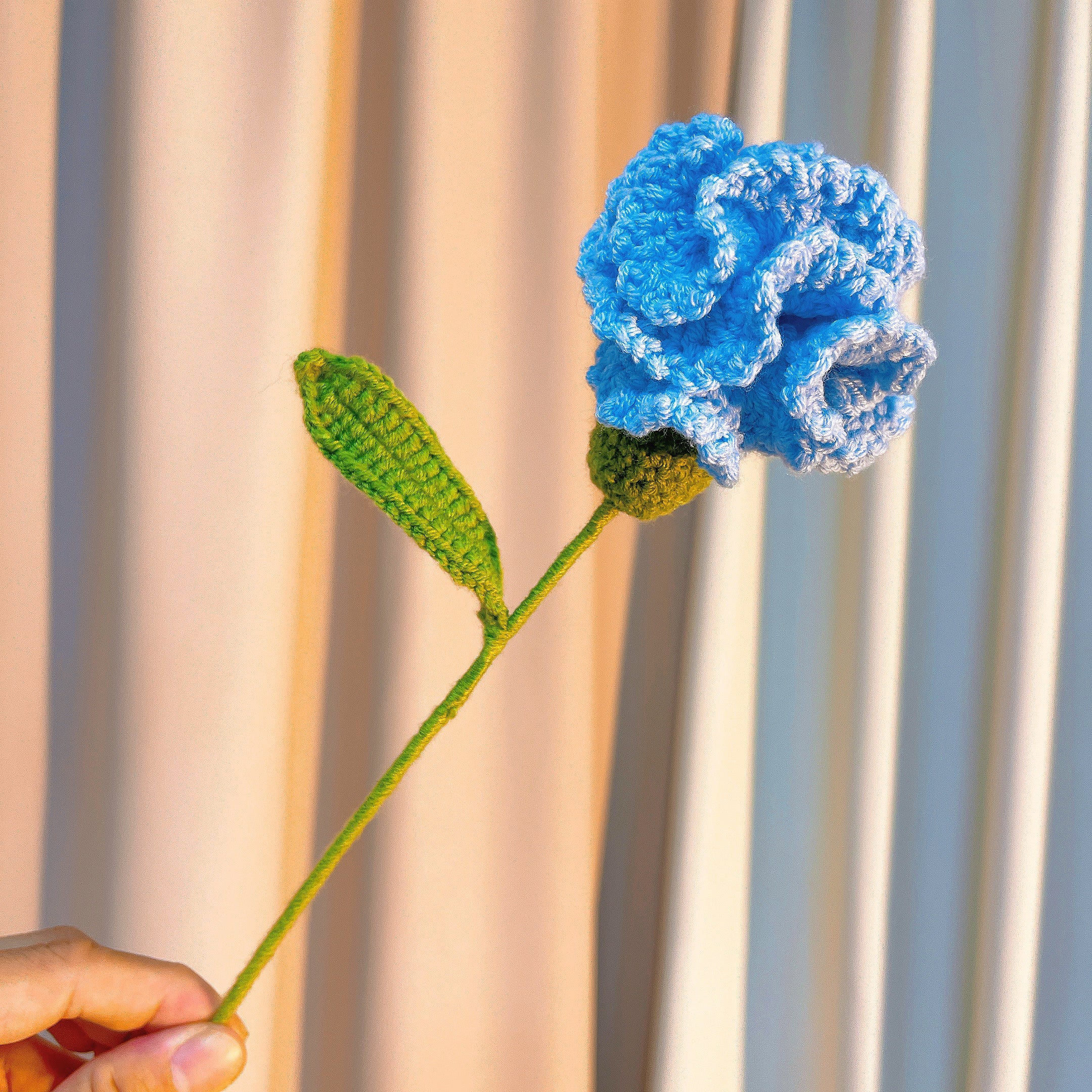 Hanaya Series Handmade Blue Theme Carnations Crochet Bouquet - Hypoallergenic Everlasting Floral Arrangement Graduation Mother's Day Gift Set