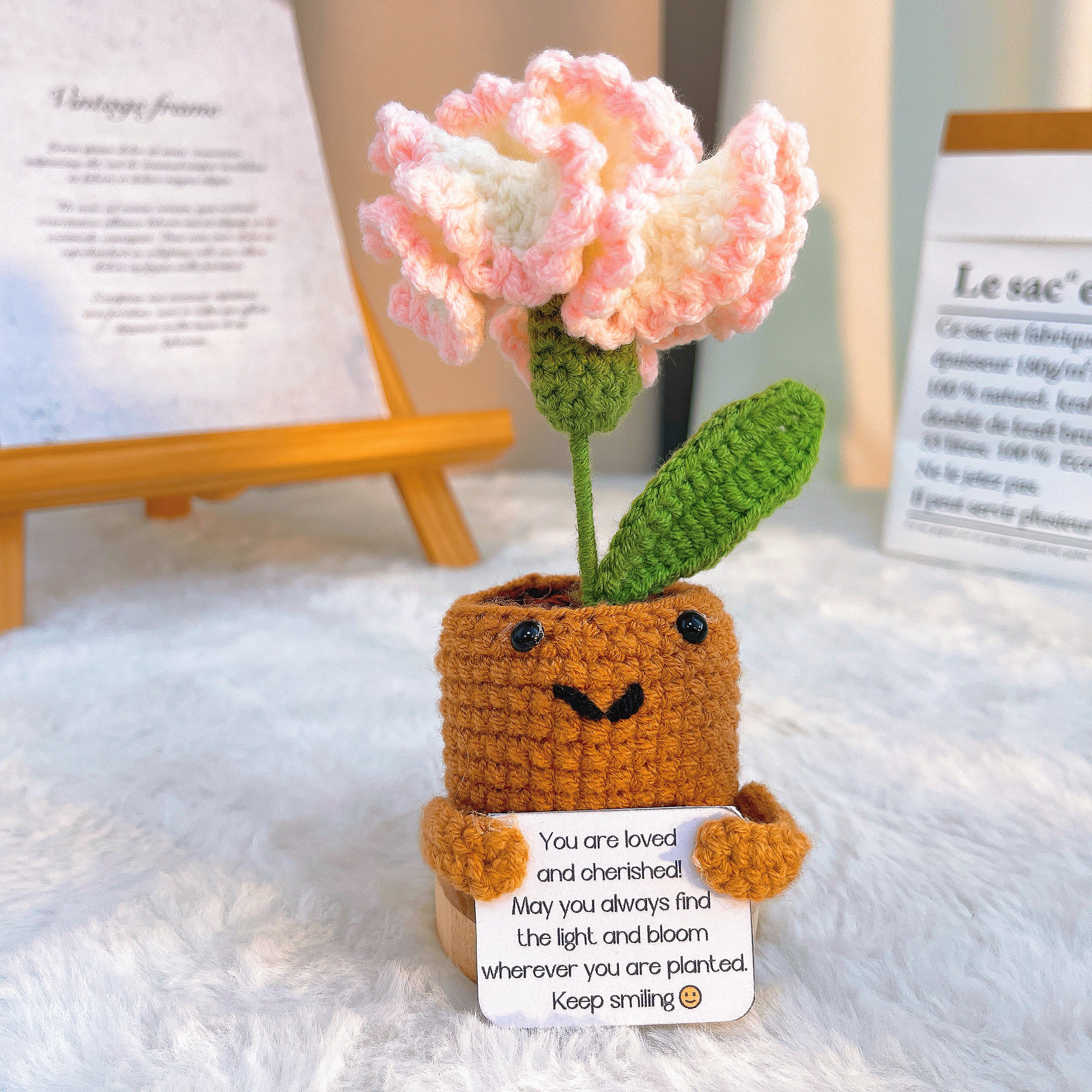 January Birth Month Carnation Bouquet - Birthday Flower Celebration Hand-Crocheted Single Stem Bouquet