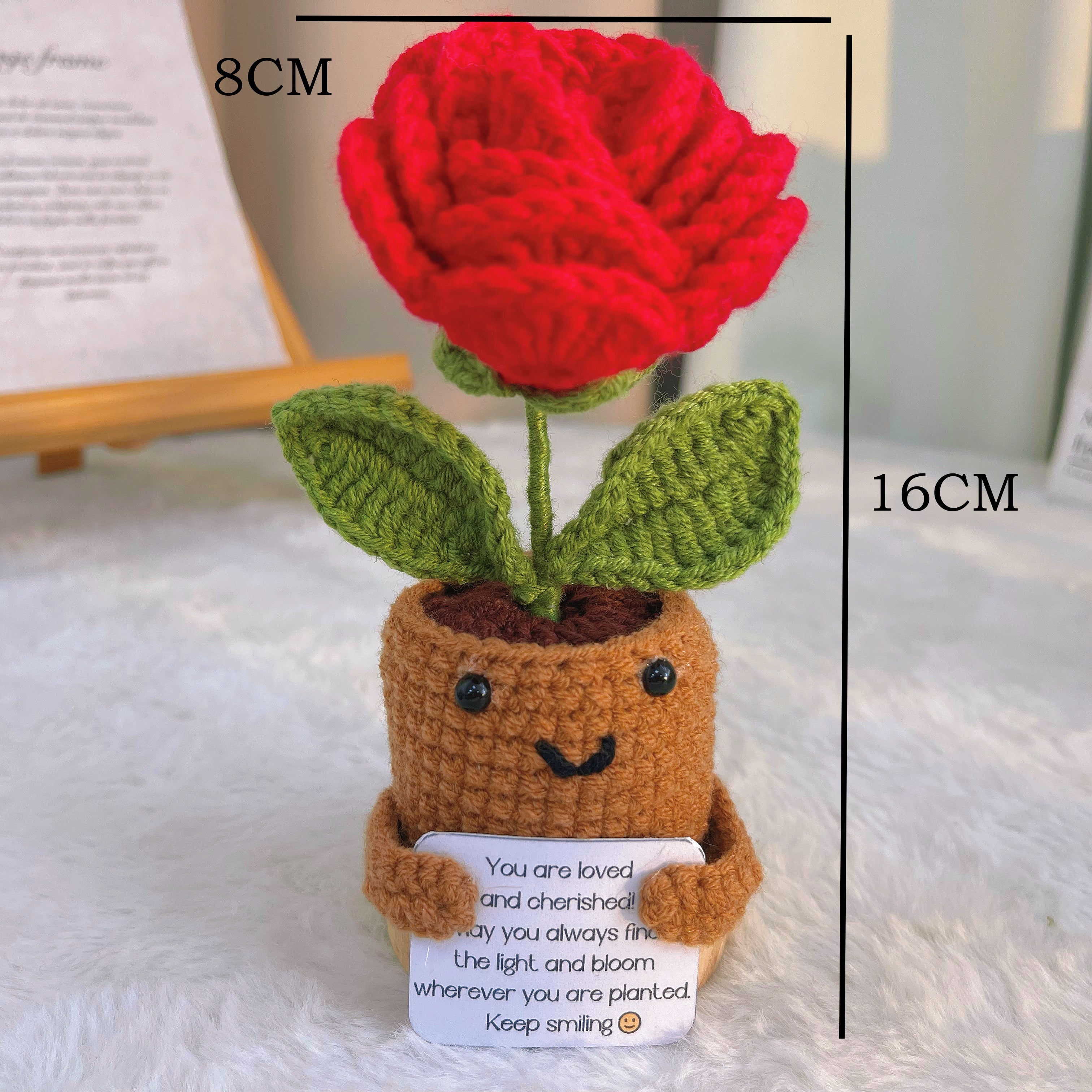 June Birth Month Rose Bouquet - Handcrafted Hooked Single Stem Birthday Flower with Baby's Breath, National Flower Celebration
