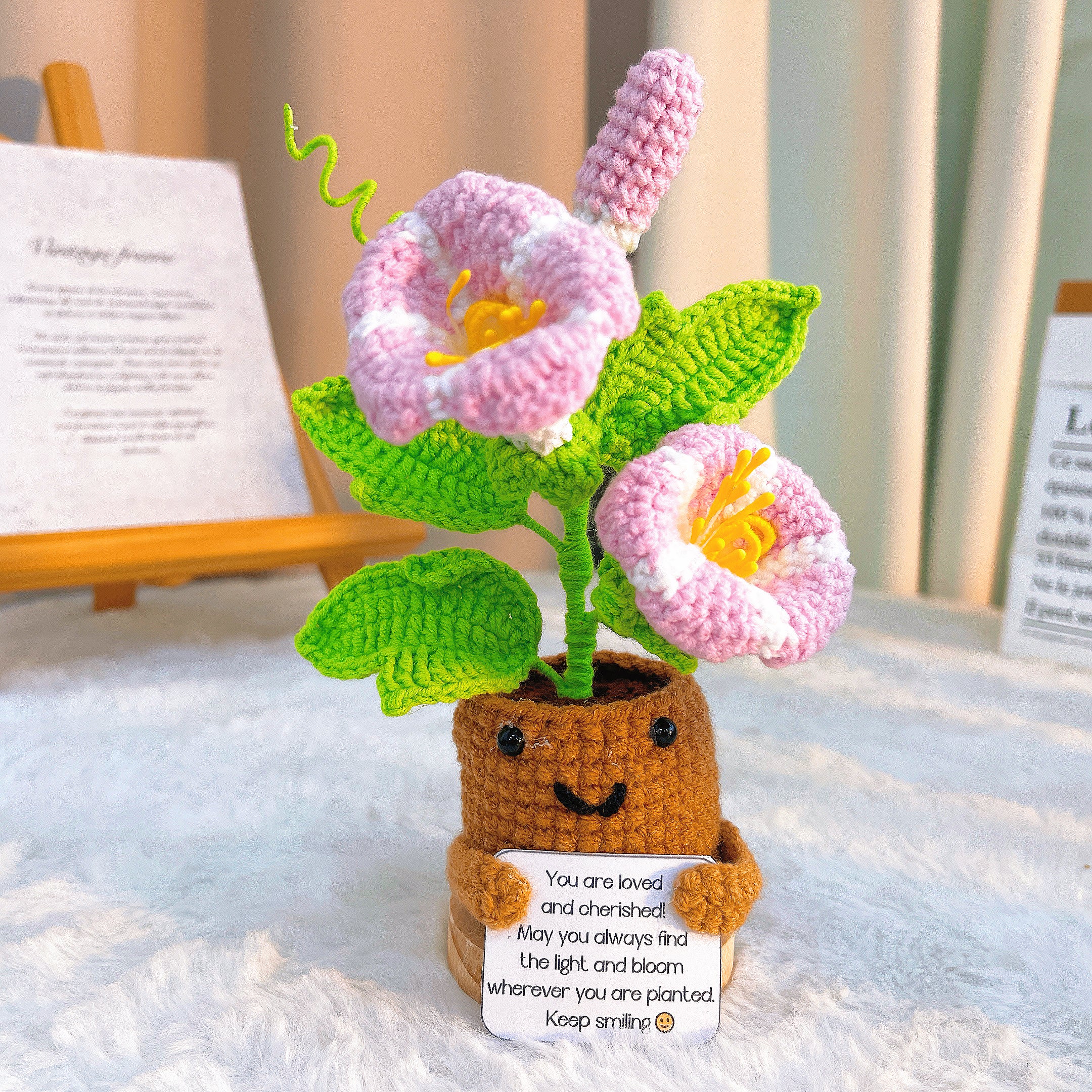 September Birth Month Morning Glory Birthday Bouquet - Handcrafted Hooked Single Stem Crochet - Ideal for Garden Lovers or 9th Month Celebrations