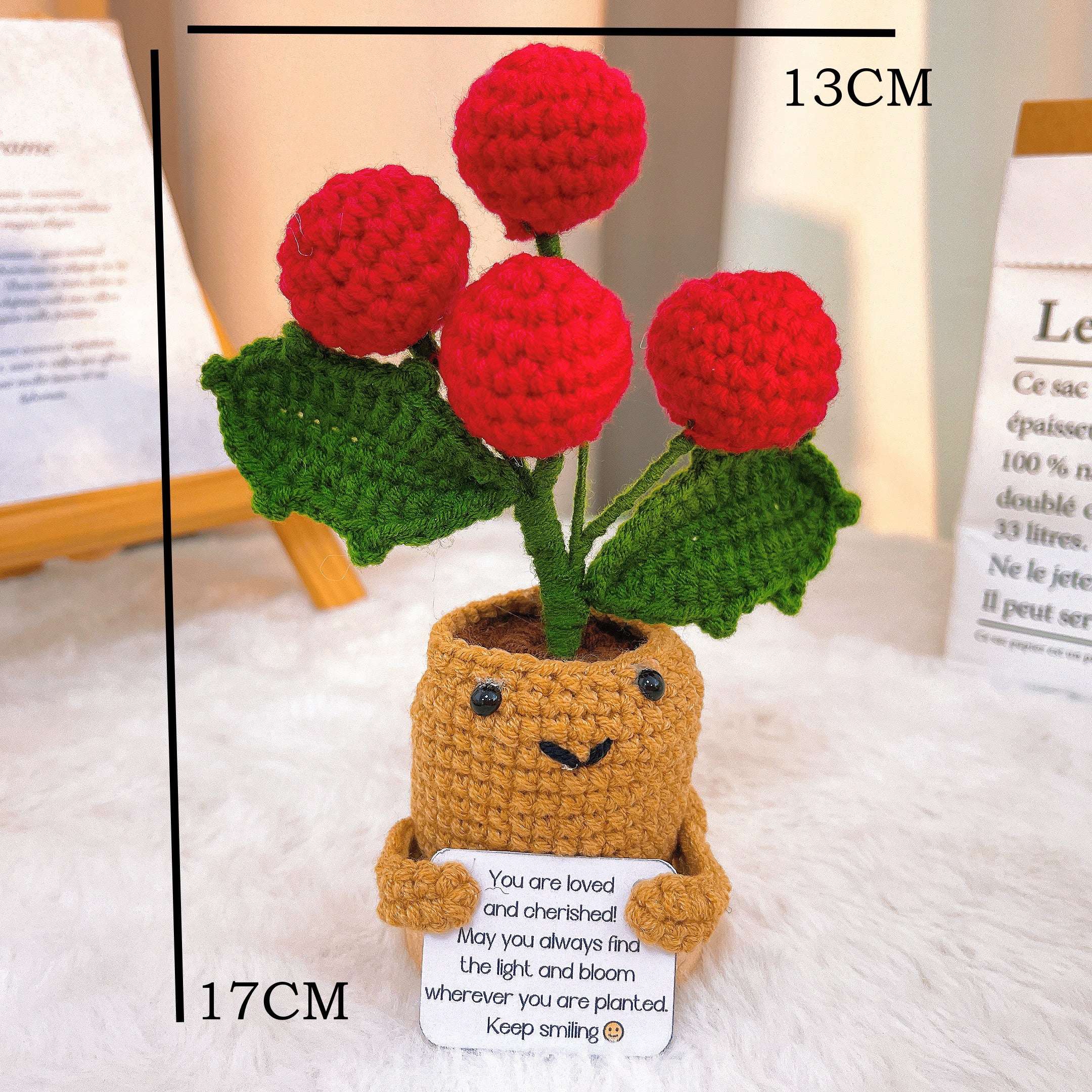 December Birth Month Holly Flower Bouquet - Hand-Crocheted Birthday Christmas Flower Arrangement with Festive Wrapping