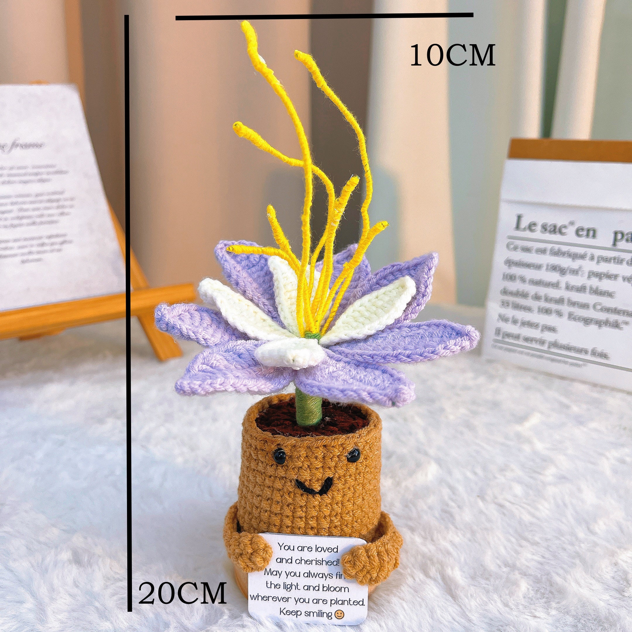 July Birth Month Purple Water Lily Bouquet - Hand-Crocheted Single Stem Birthday Flower Arrangement with Elegant Wrapping