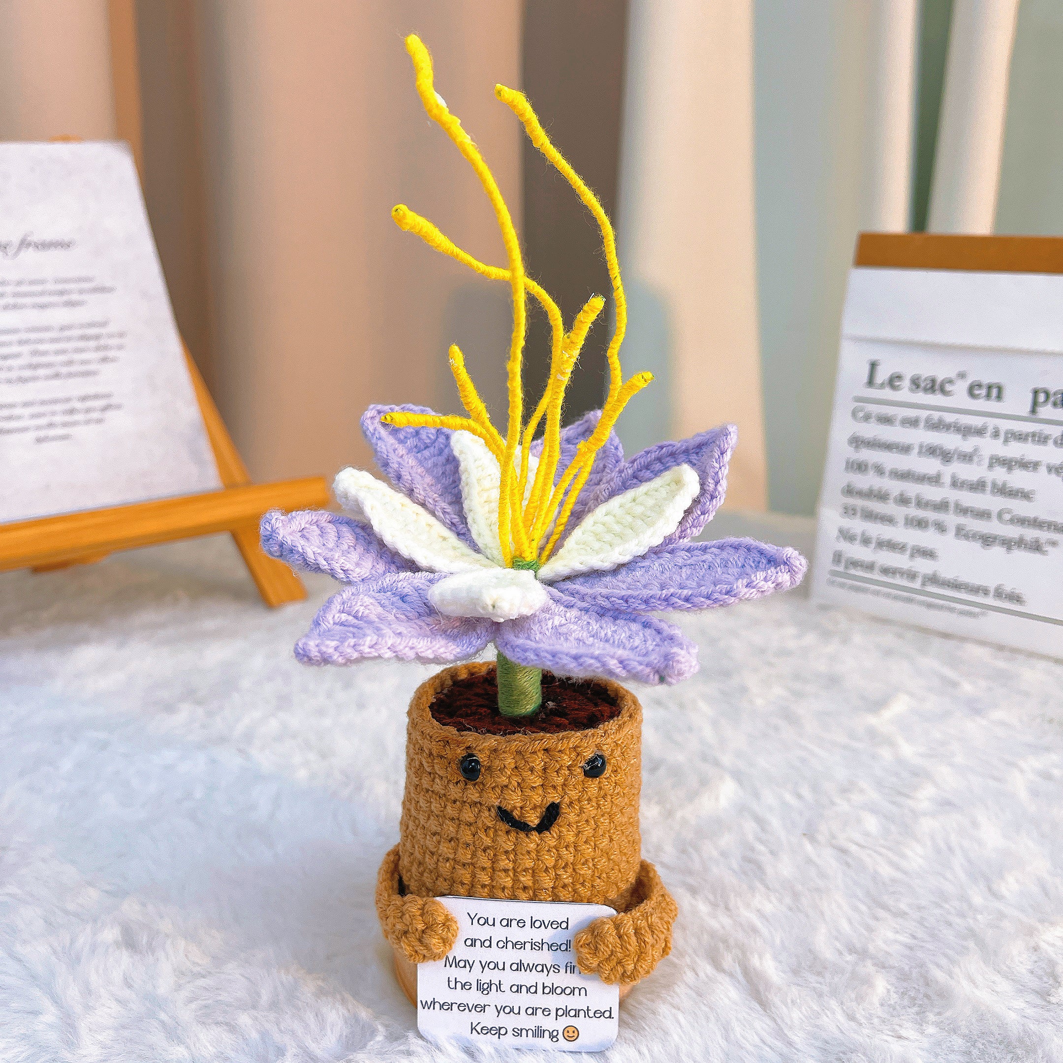 July Birth Month Purple Water Lily Bouquet - Hand-Crocheted Single Stem Birthday Flower Arrangement with Elegant Wrapping