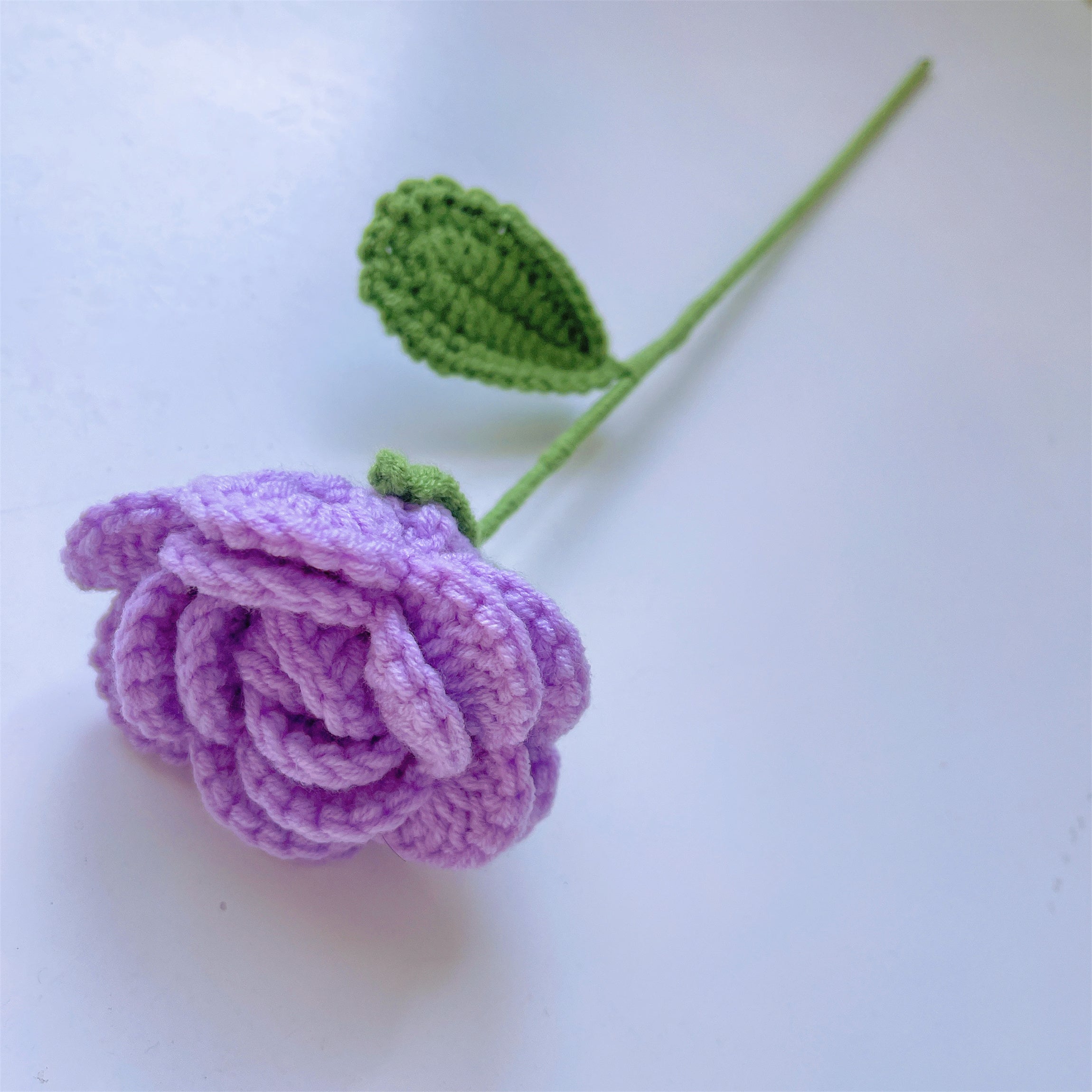 Elegant Purple Handmade Crocheted Flower Bouquet with Roses, Lilies, Eucalyptus, Tulips, and Forget-Me-Nots