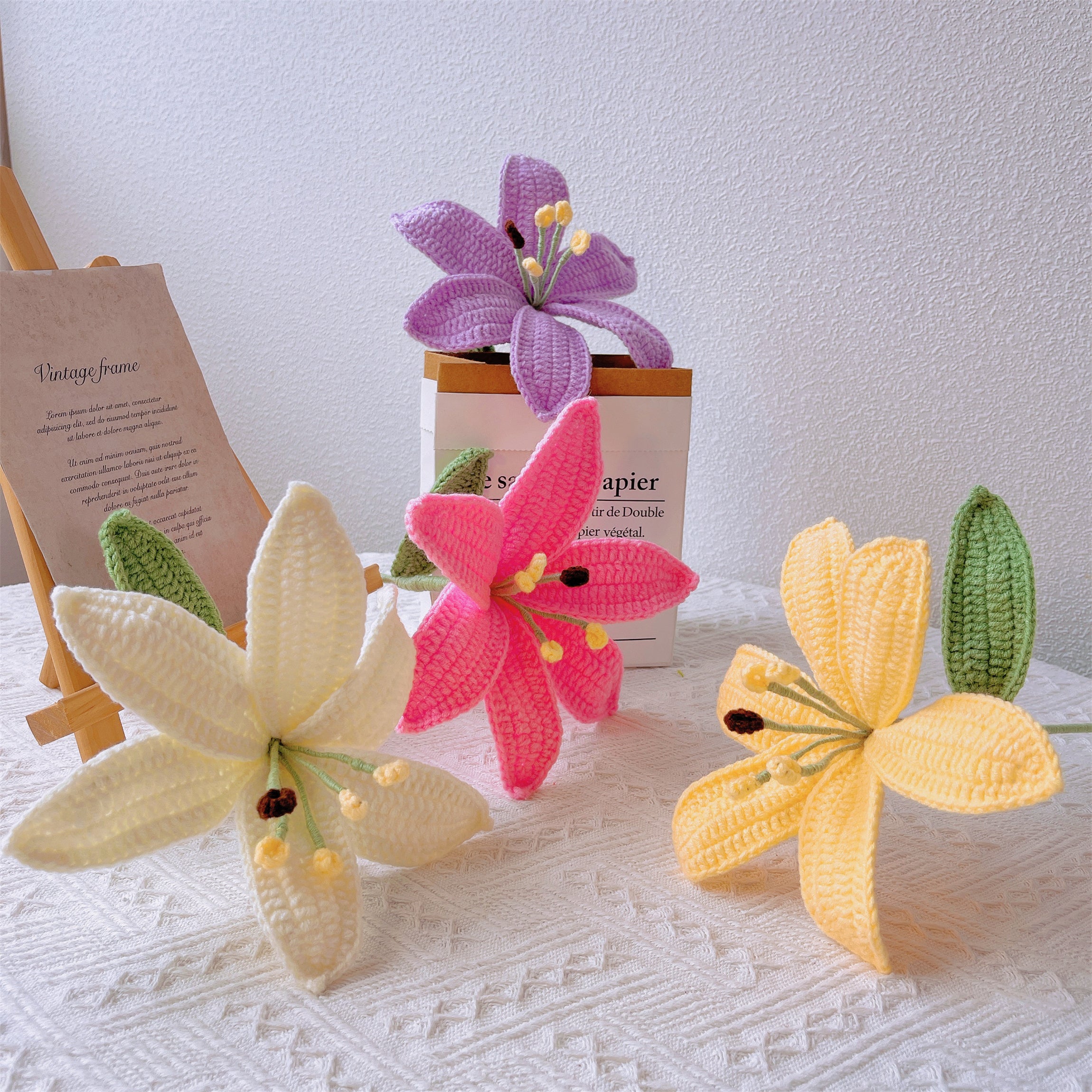 Graceful Blooms: Handcrafted Crochet Large Lilies Stake for a Majestic Garden Deco