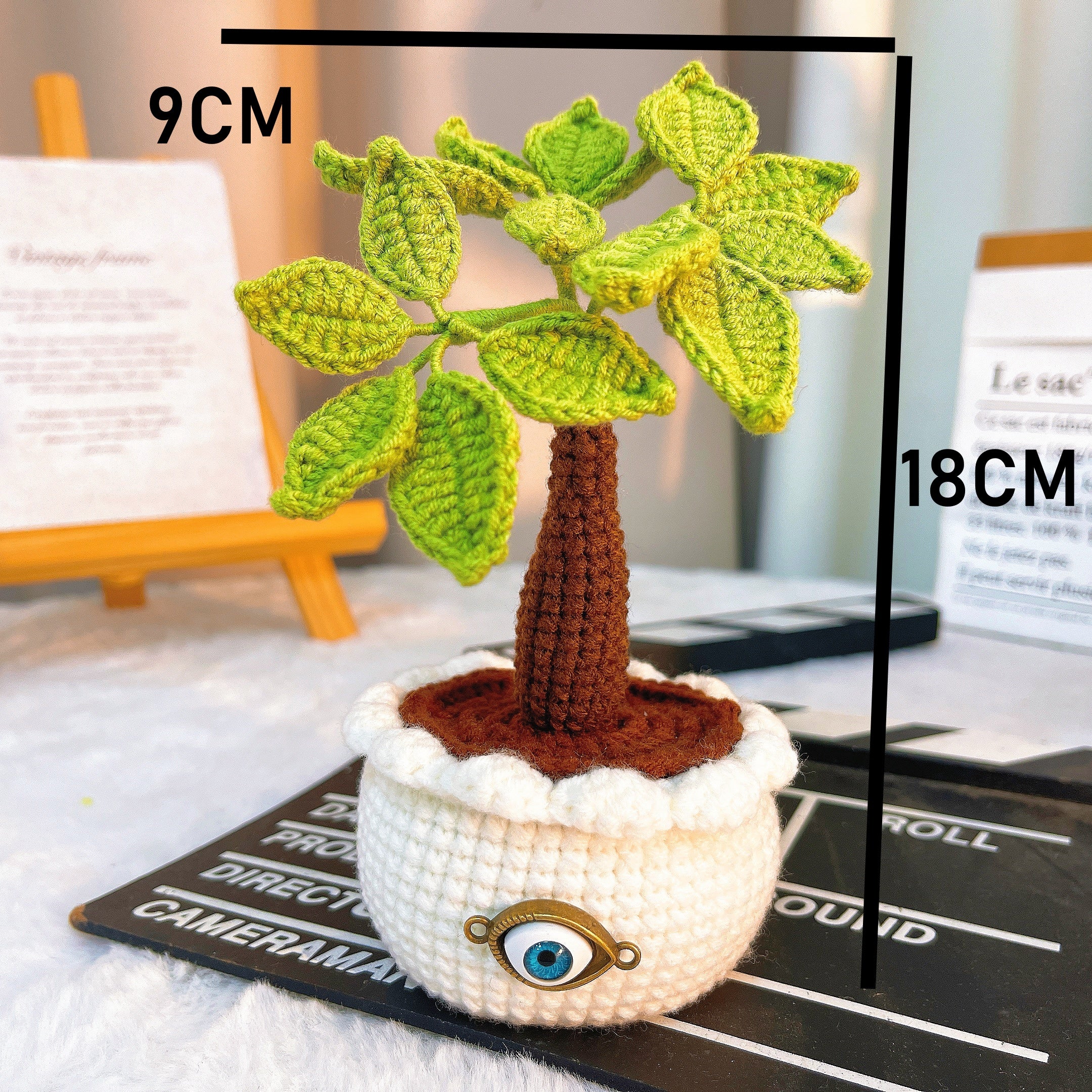 Handmade Crochet Money Tree Good Luck Nazar Eye Potted Plant - Perfect for Office Symbol of Wealth and Prosperity Feng Shui
