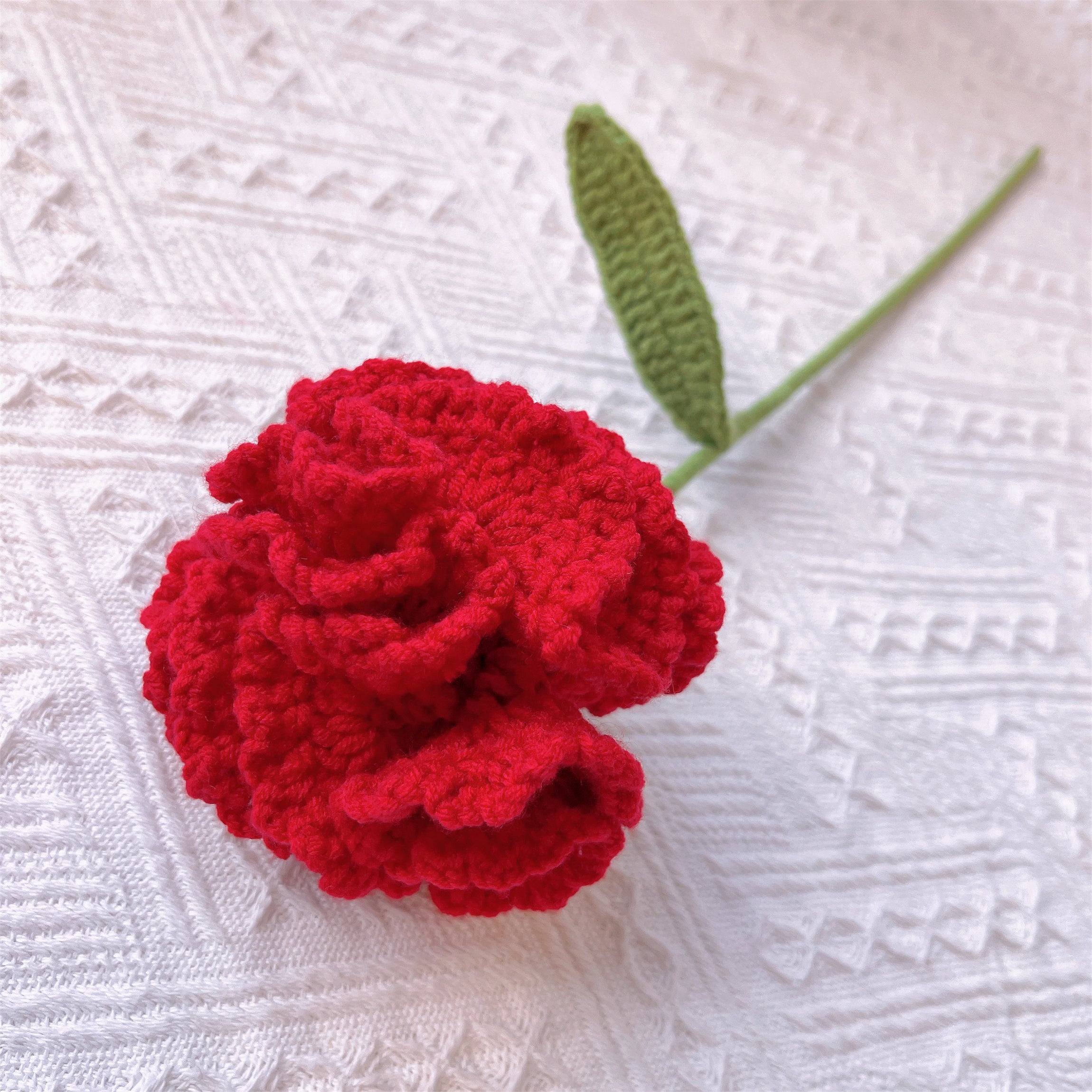 January Birth Month Carnation Bouquet - Birthday Flower Celebration Hand-Crocheted Single Stem Bouquet