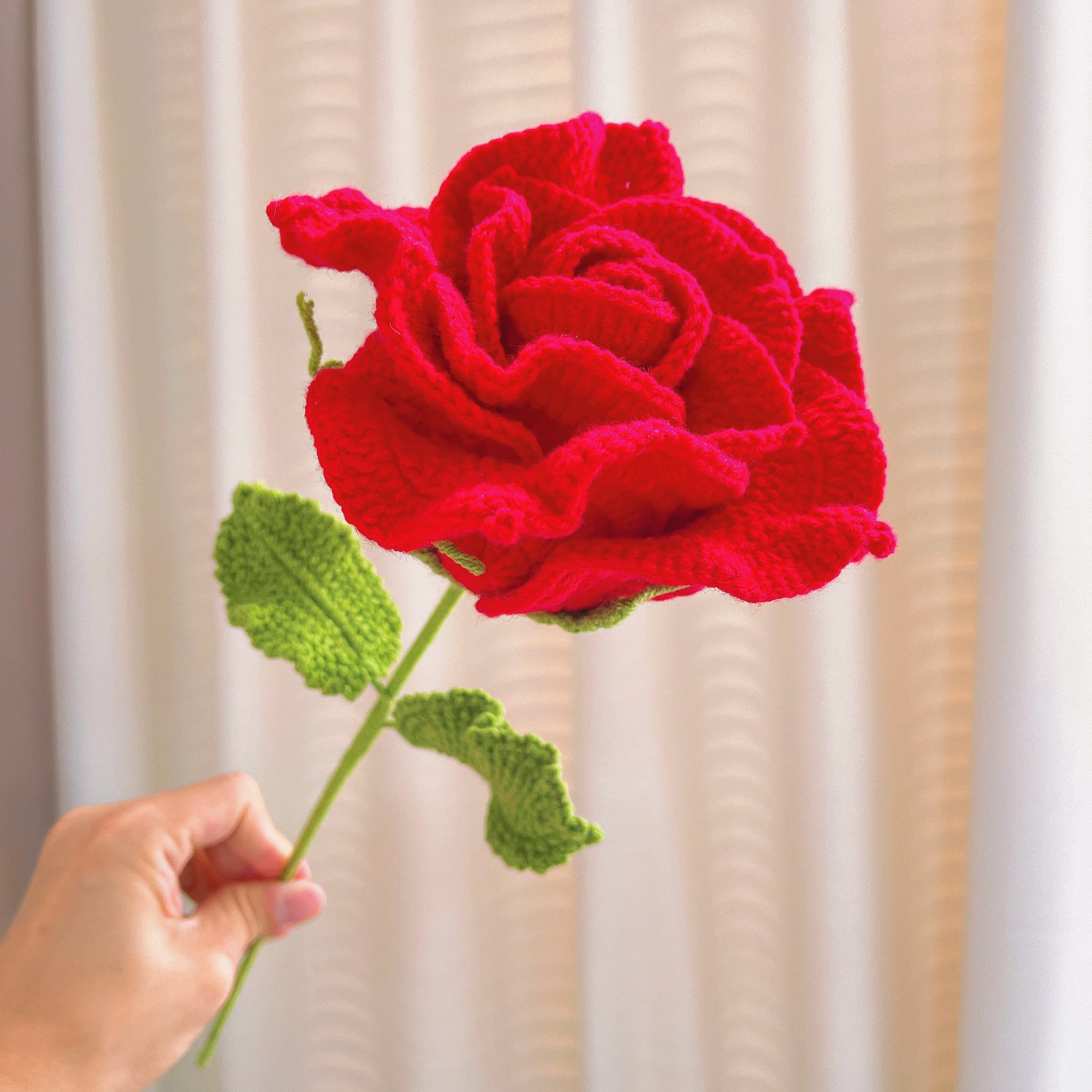 June Birth Month Rose Bouquet - Handcrafted Hooked Single Stem Birthday Flower with Baby's Breath, National Flower Celebration