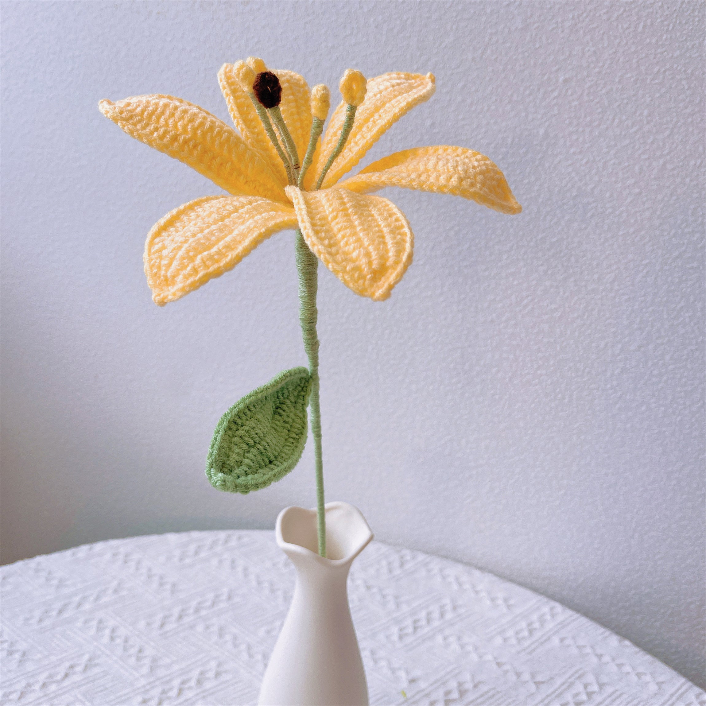 Hand-Crochet Christian Baptism Bouquet - Hypoallergenic Artificial Yellow Lily, Sunflower, Tulip, Forget-Me-Not Floral Arrangement Gift Ideas for Church, Easter, Christmas