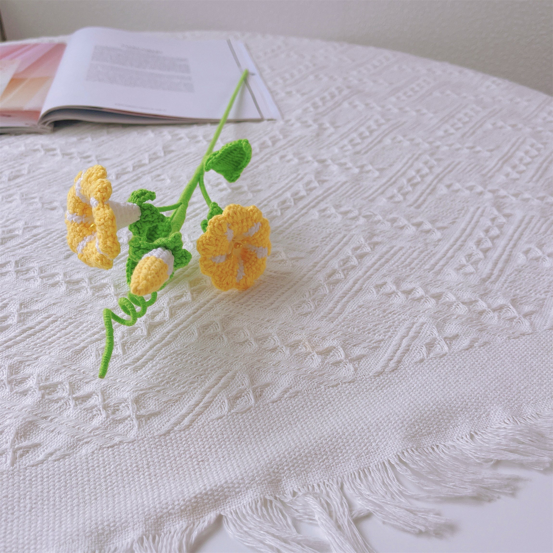 September Birth Month Morning Glory Birthday Bouquet - Handcrafted Hooked Single Stem Crochet - Ideal for Garden Lovers or 9th Month Celebrations