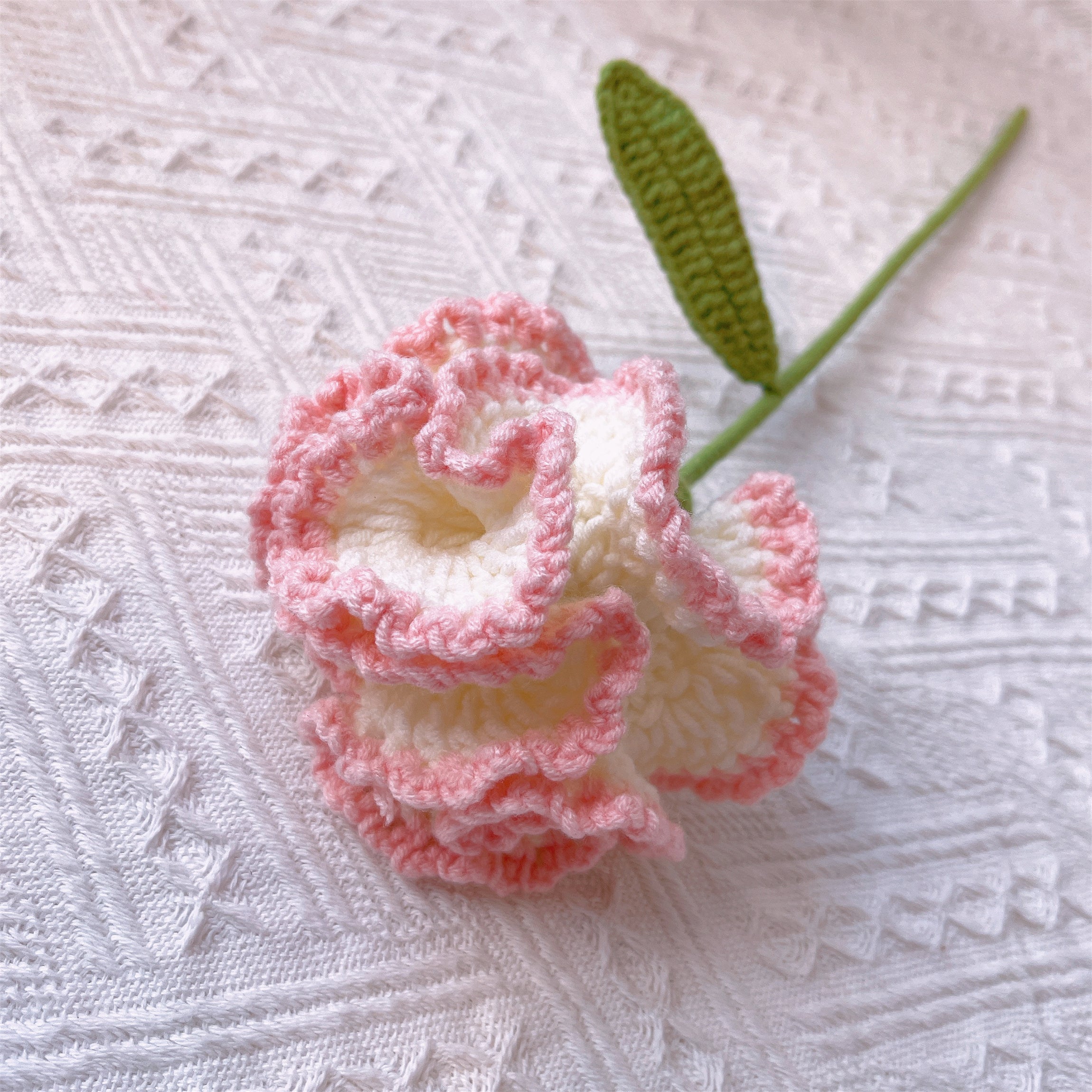 January Birth Month Carnation Bouquet - Birthday Flower Celebration Hand-Crocheted Single Stem Bouquet