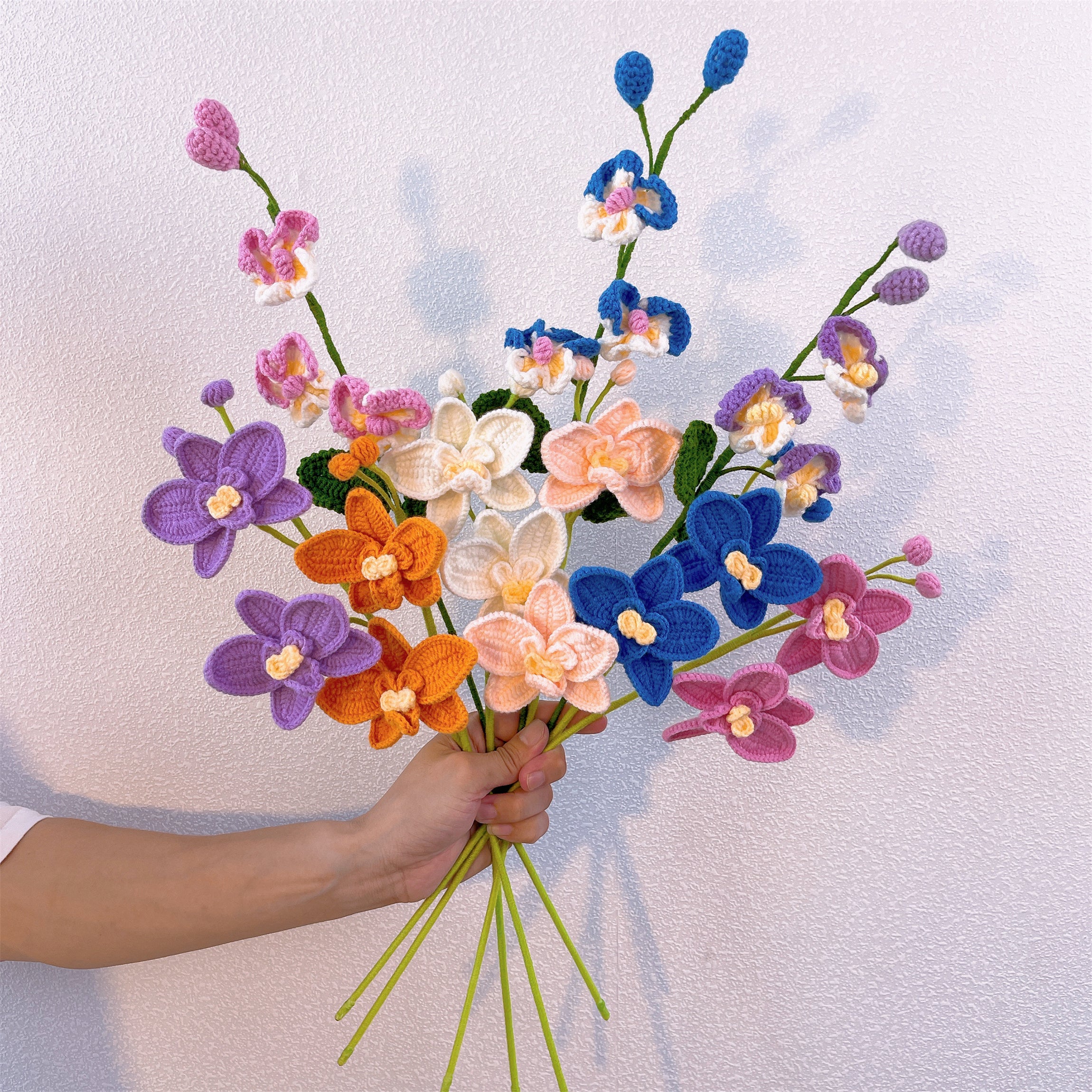 August Birth Month Orchid Bouquet - Handcrafted Hooked Single Stem Birthday Anniversary Flower Gift for August-Born Loved Ones