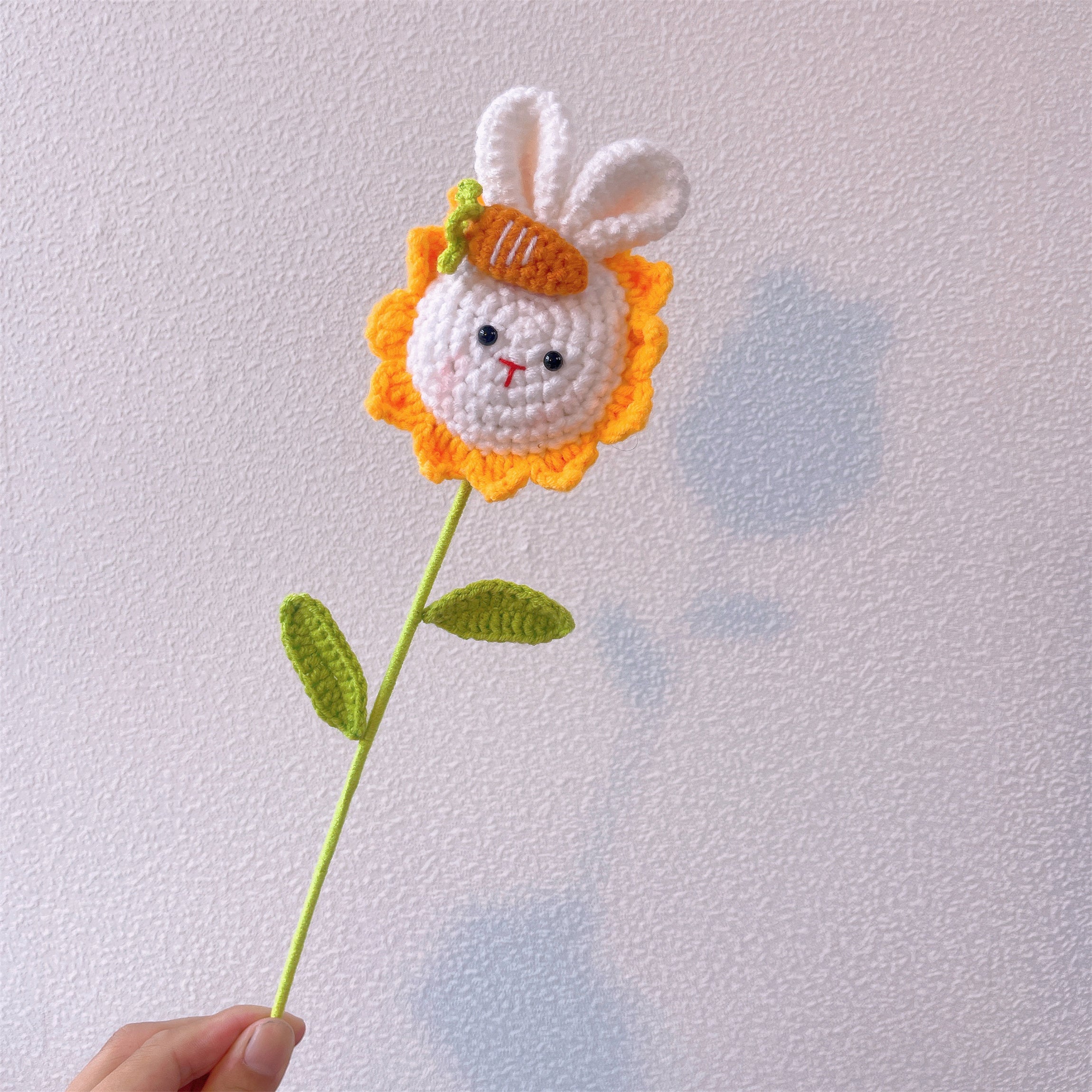 Bunny Bliss: Handcrafted Crochet Cute Bunny Head Stake with Bunny and Sunflower Finish for a Whimsical Garden Decor