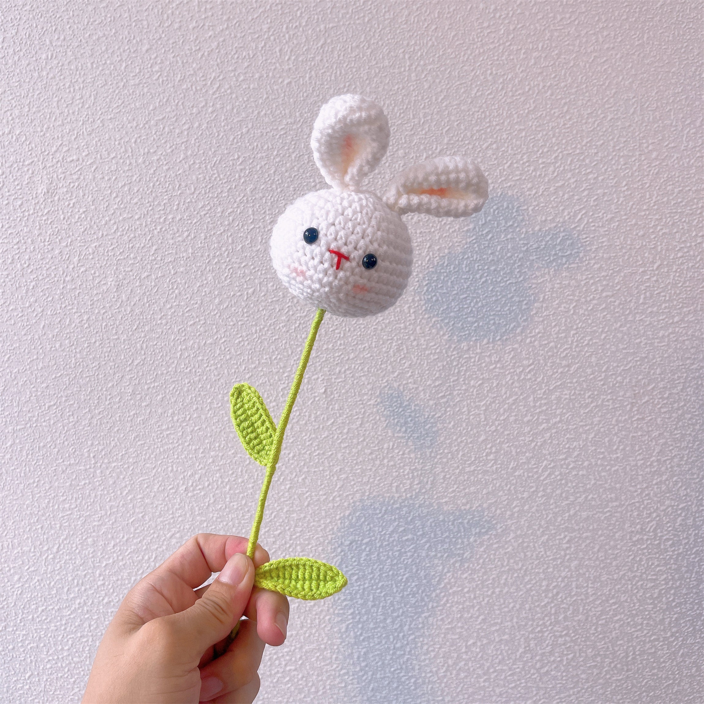 Bunny Bliss: Handcrafted Crochet Cute Bunny Head Stake with Bunny and Sunflower Finish for a Whimsical Garden Decor