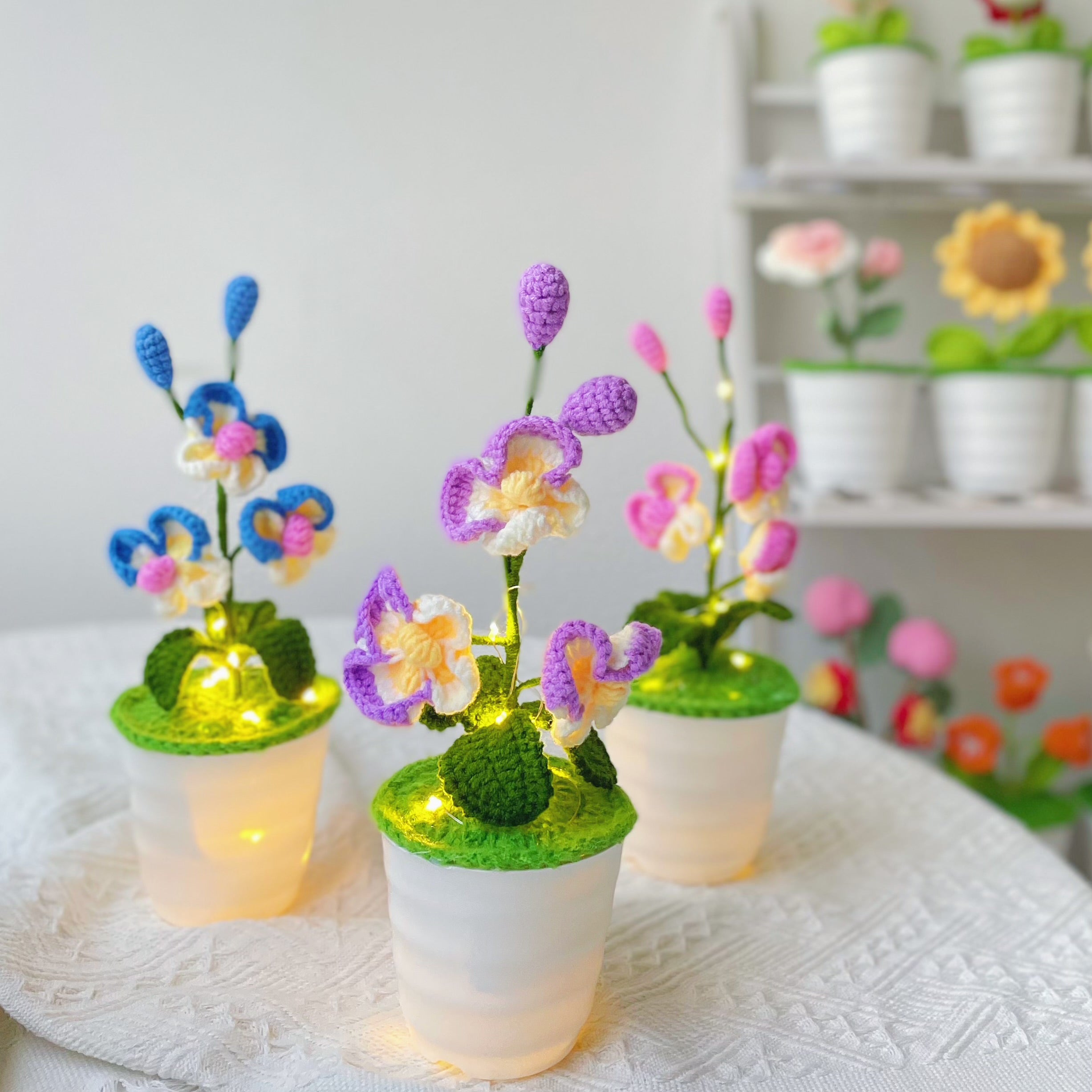 Handmade Crochet Butterfly Orchid Plant - Realistic Faux Flower - Unique Home Decor - Plant Lovers - Handcrafted - Phalaenopsi - Single Stem