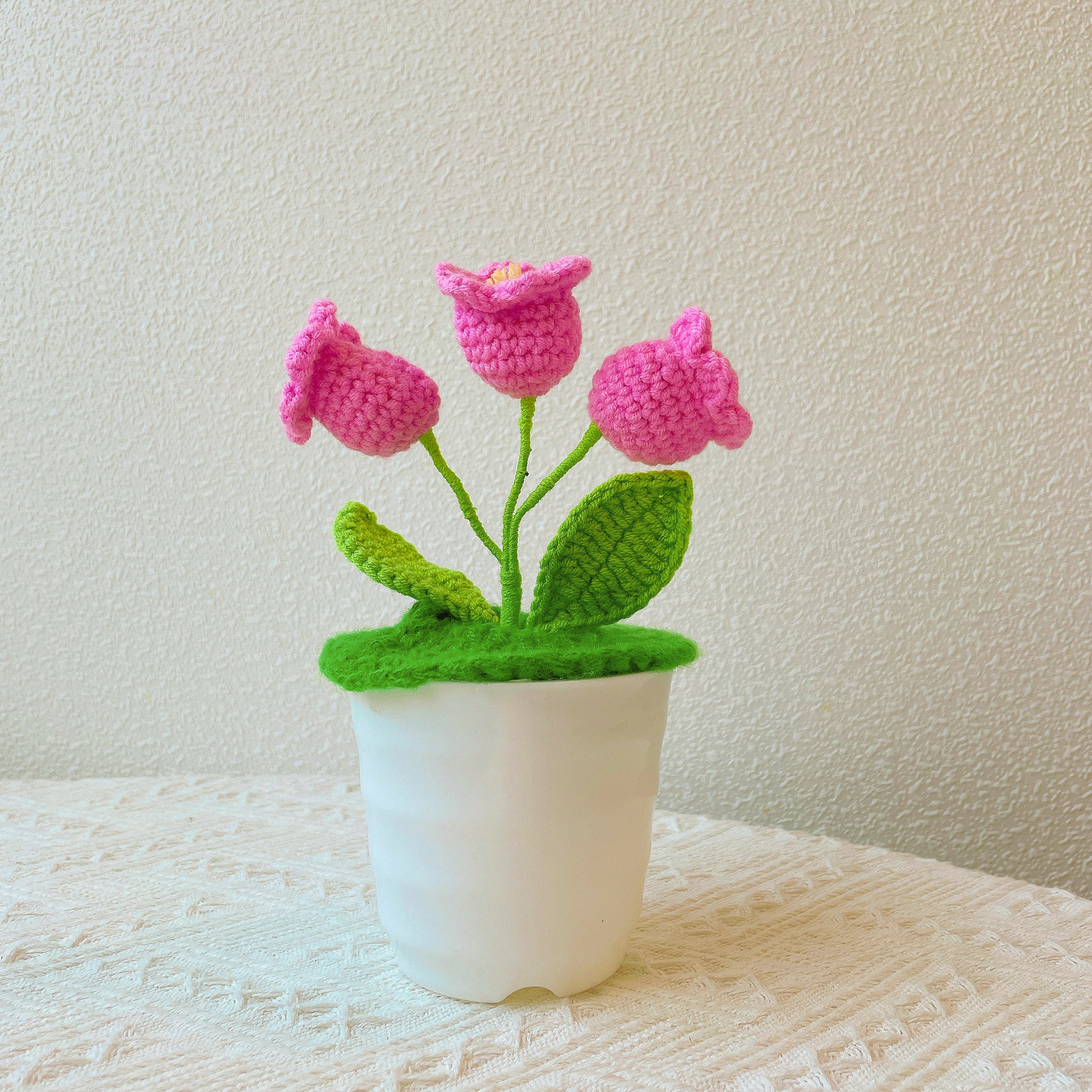 Crochet Lily Orchid Potted Plant LED Lamp - Mother's Day Chrismas Gift Exchange Secret Santa