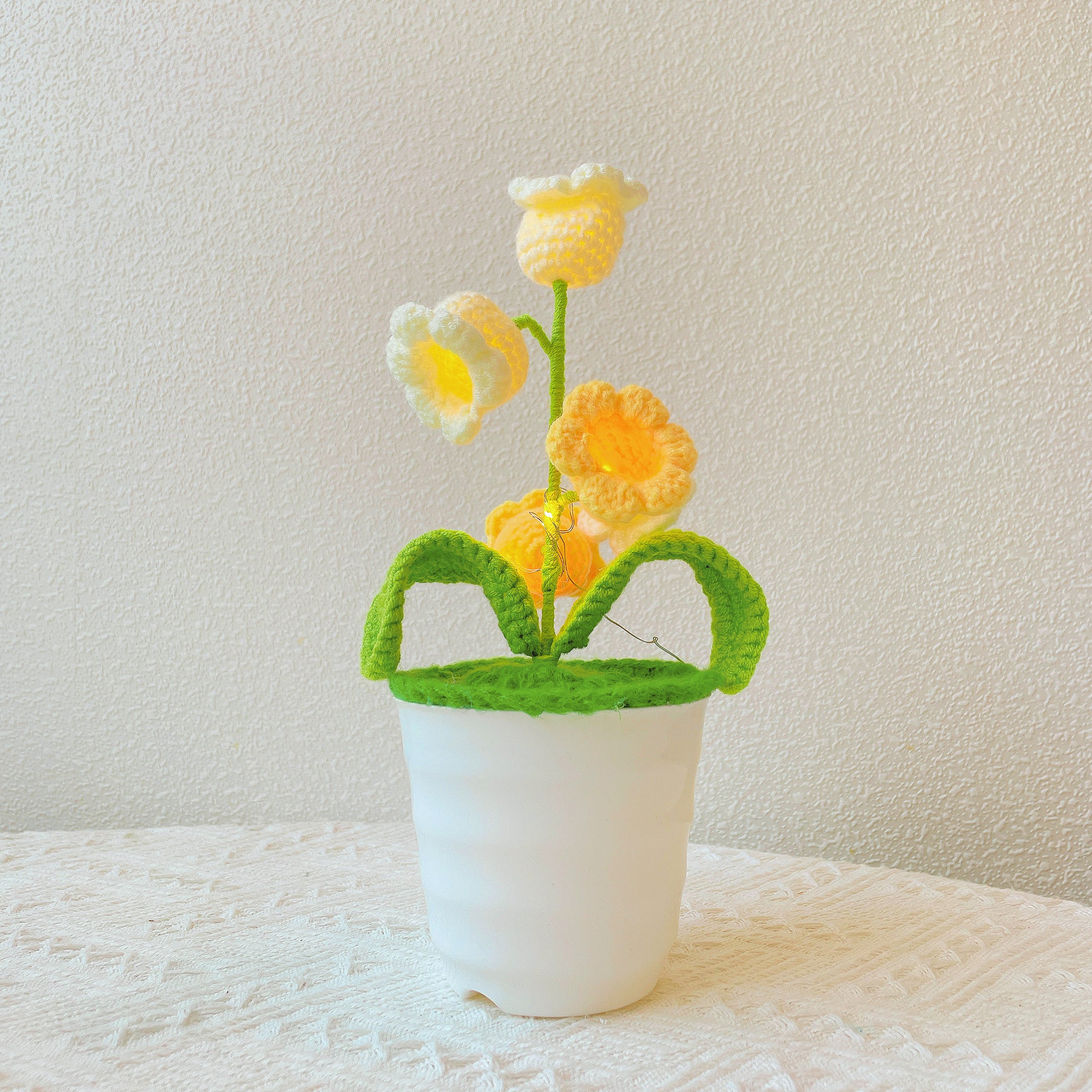 Crochet Lily Orchid Potted Plant LED Lamp - Mother's Day Chrismas Gift Exchange Secret Santa