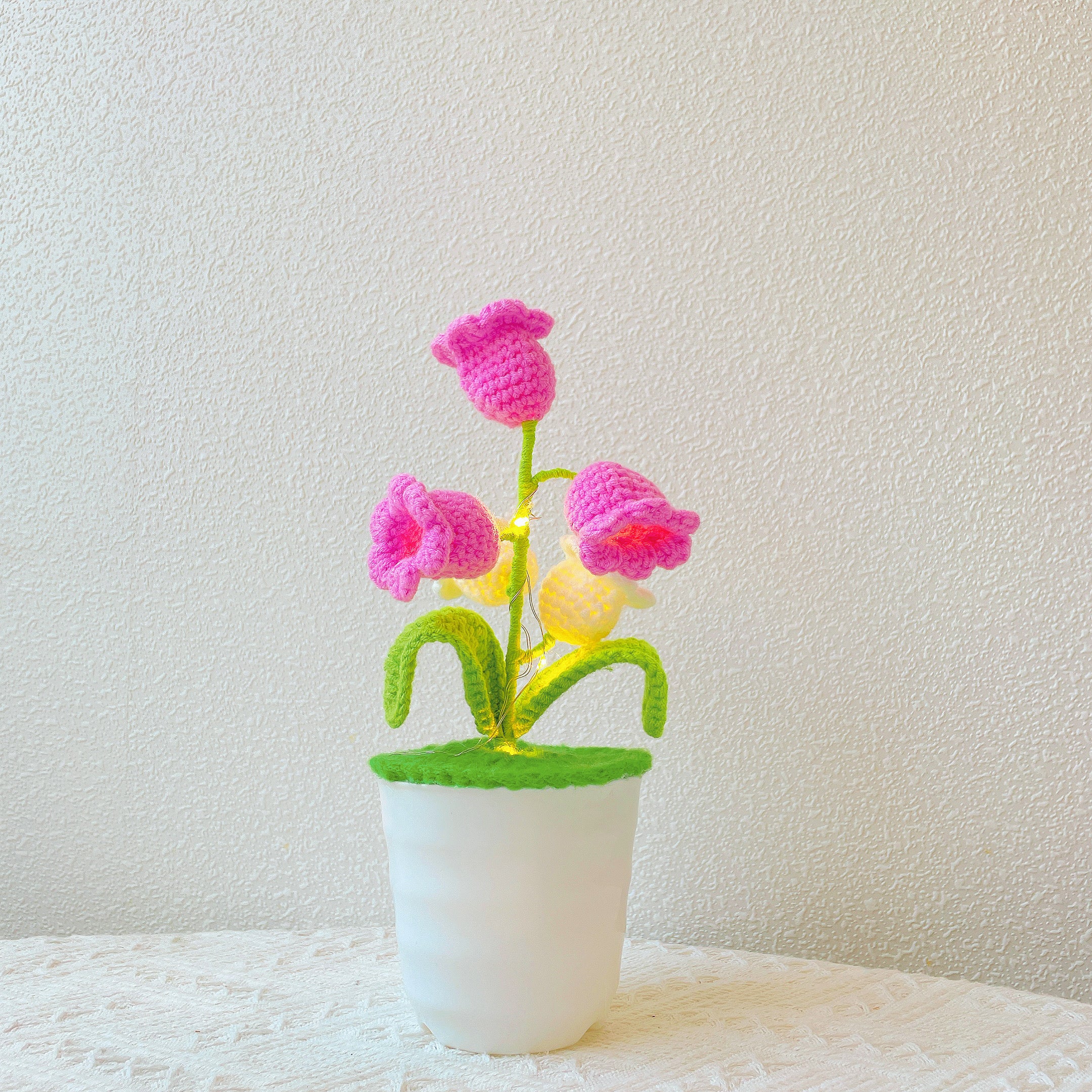 Crochet Lily Orchid Potted Plant LED Lamp - Mother's Day Chrismas Gift Exchange Secret Santa