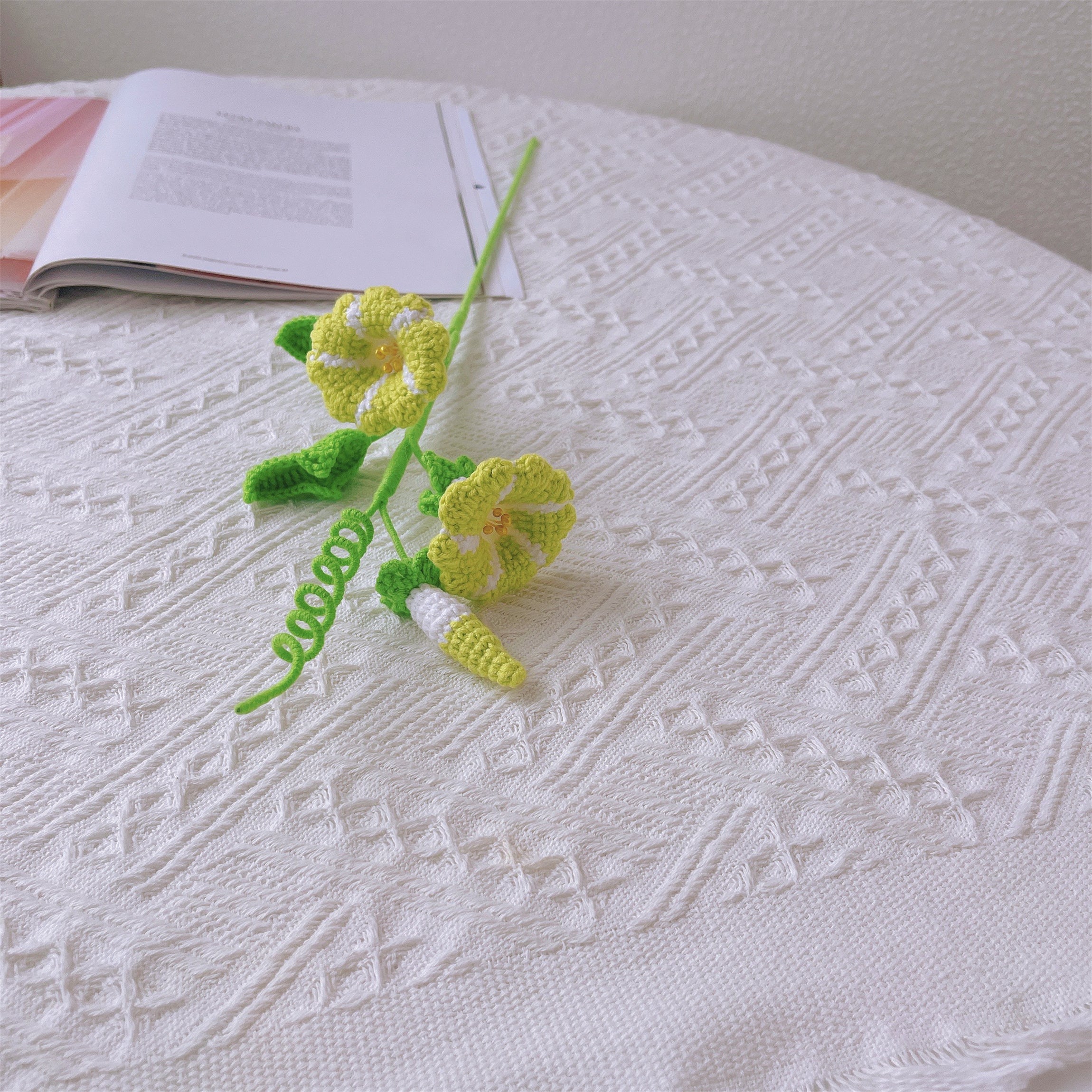 September Birth Month Morning Glory Birthday Bouquet - Handcrafted Hooked Single Stem Crochet - Ideal for Garden Lovers or 9th Month Celebrations