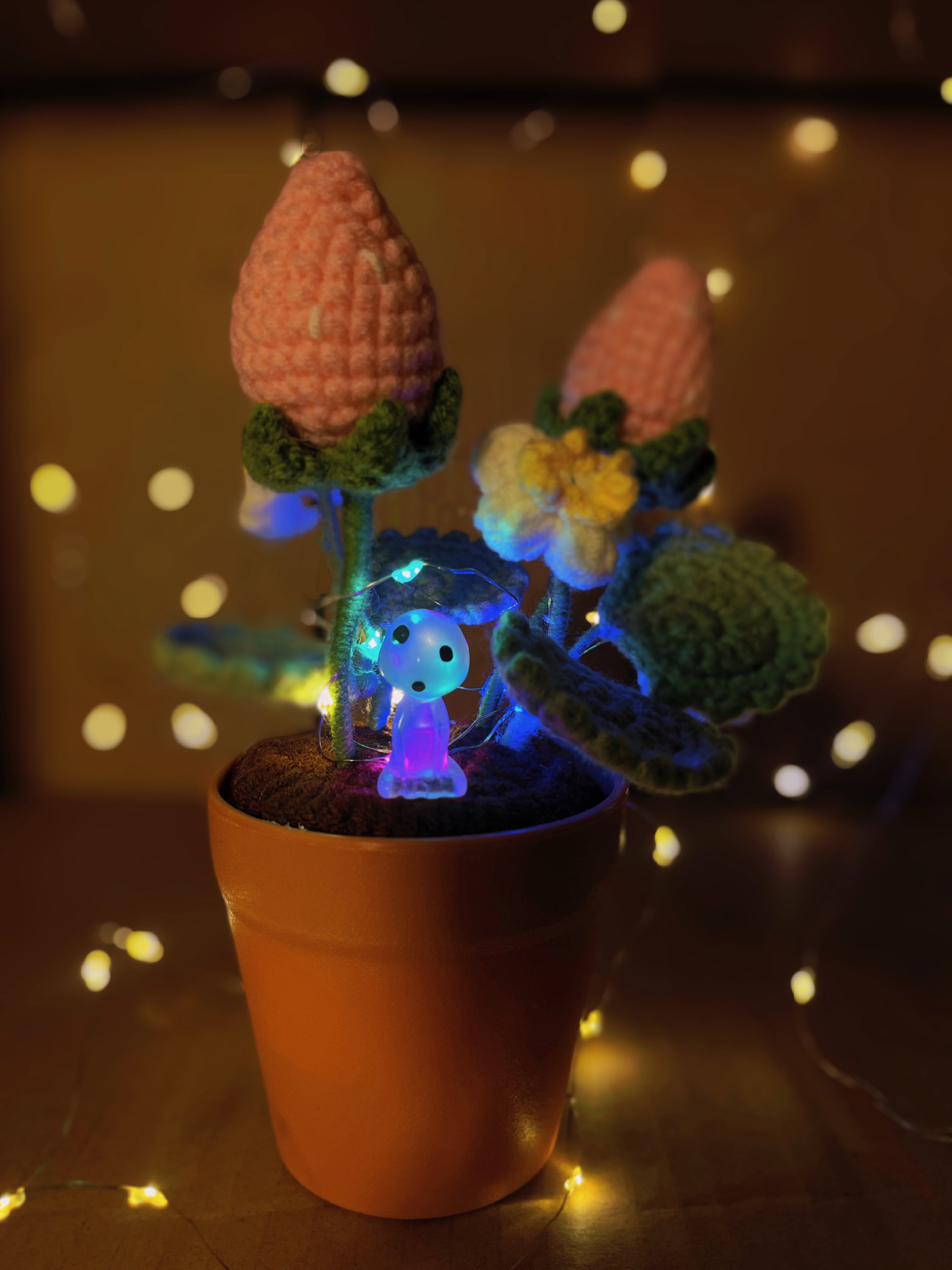 Handmade Strawberry Crochet Pot Plant - Cute Home Decor - Perfect Gift for Plant Lovers - Realistic Faux Plant w/ Soft Glow - Handcrafted