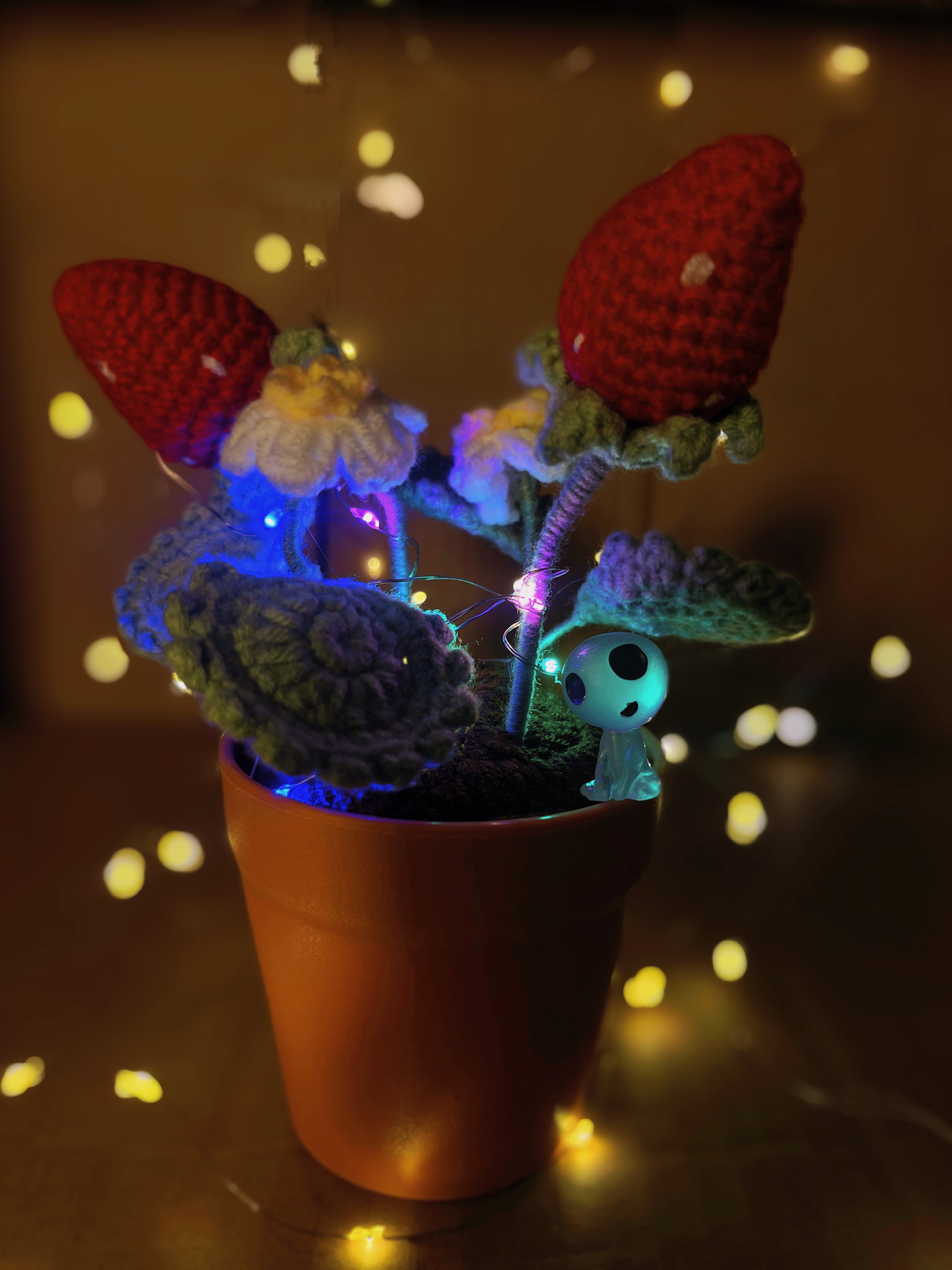 Handmade Strawberry Crochet Pot Plant - Cute Home Decor - Perfect Gift for Plant Lovers - Realistic Faux Plant w/ Soft Glow - Handcrafted
