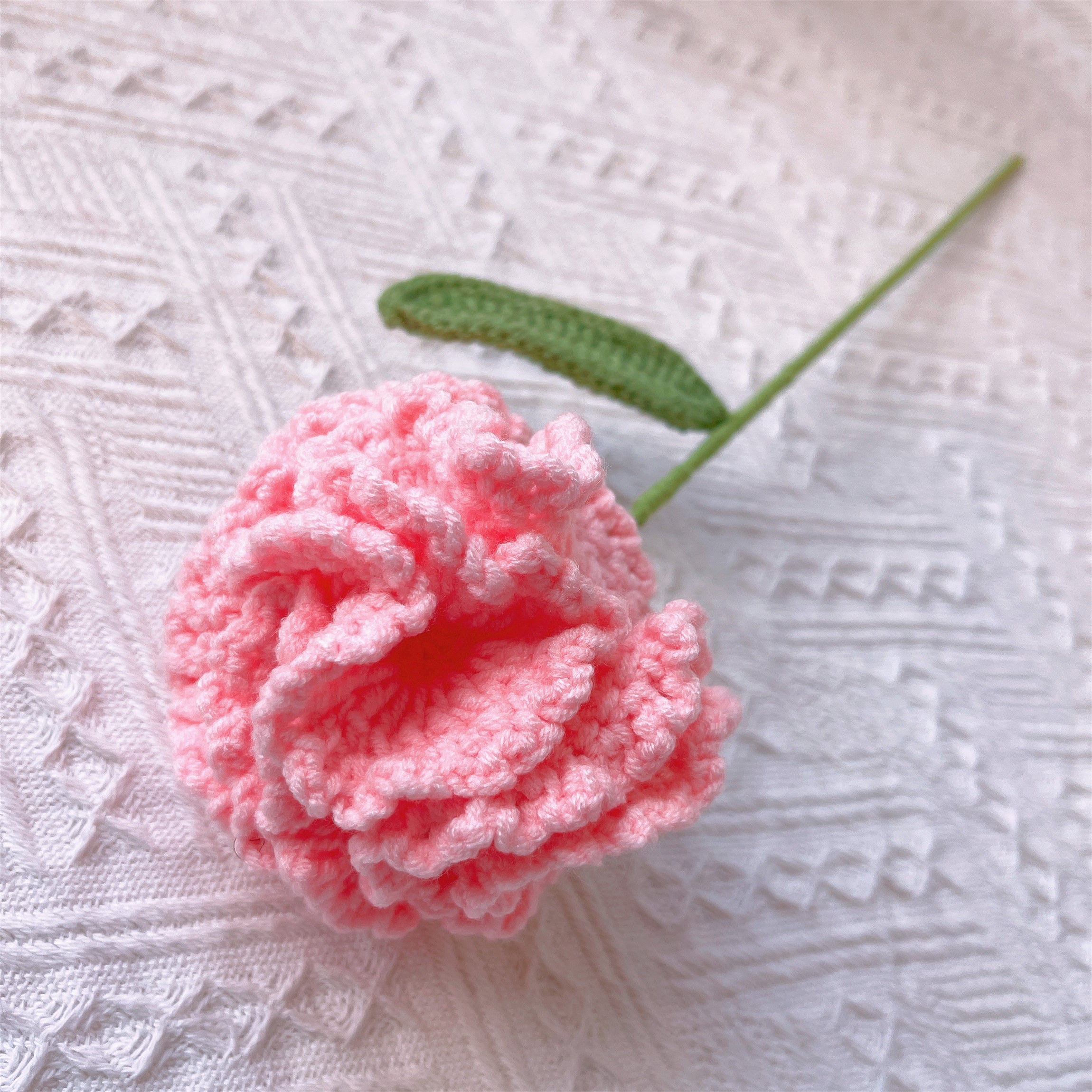 January Birth Month Carnation Bouquet - Birthday Flower Celebration Hand-Crocheted Single Stem Bouquet