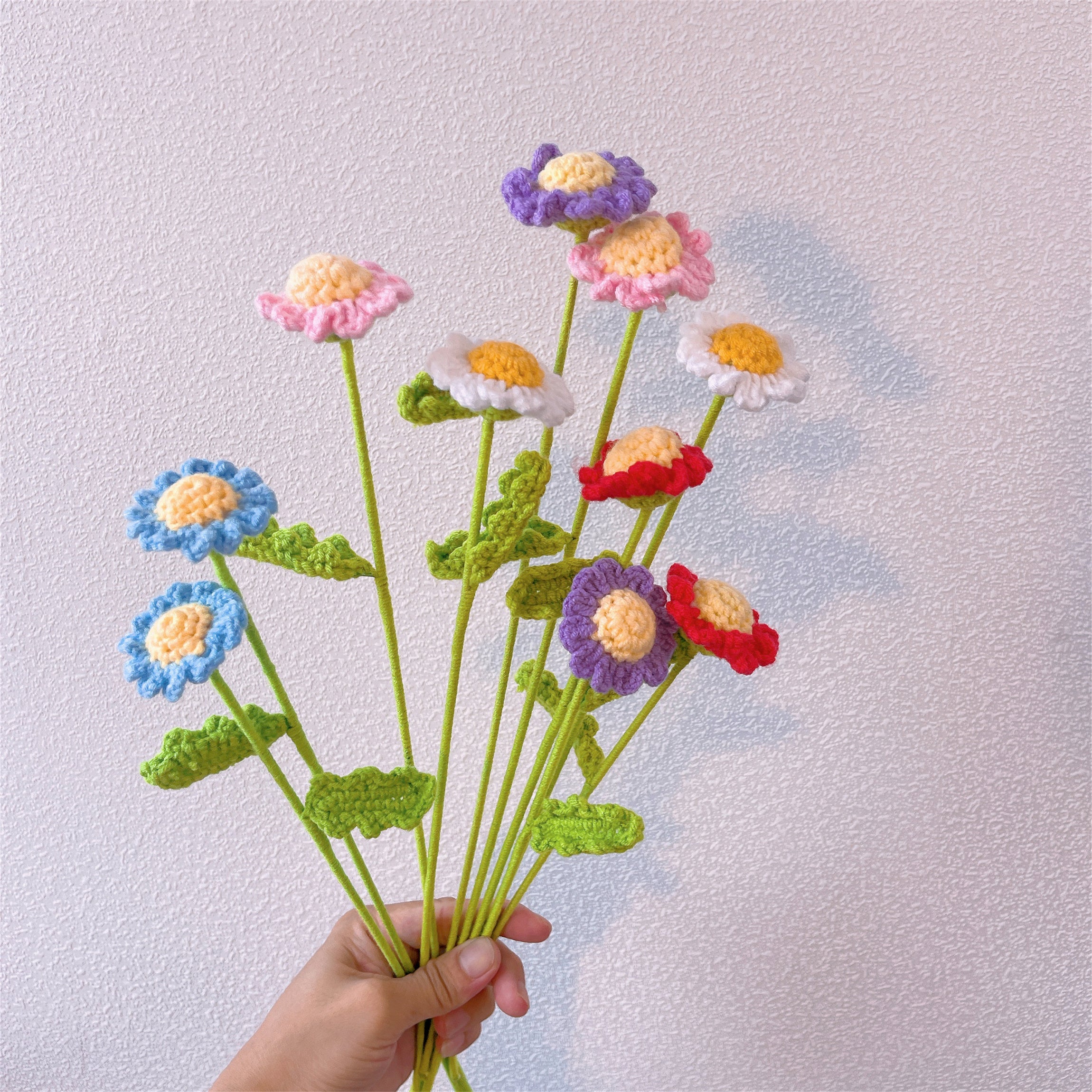 Sunny Meadow: Handcrafted Crochet Small Daisies Stake for a Cheerful Garden Decor