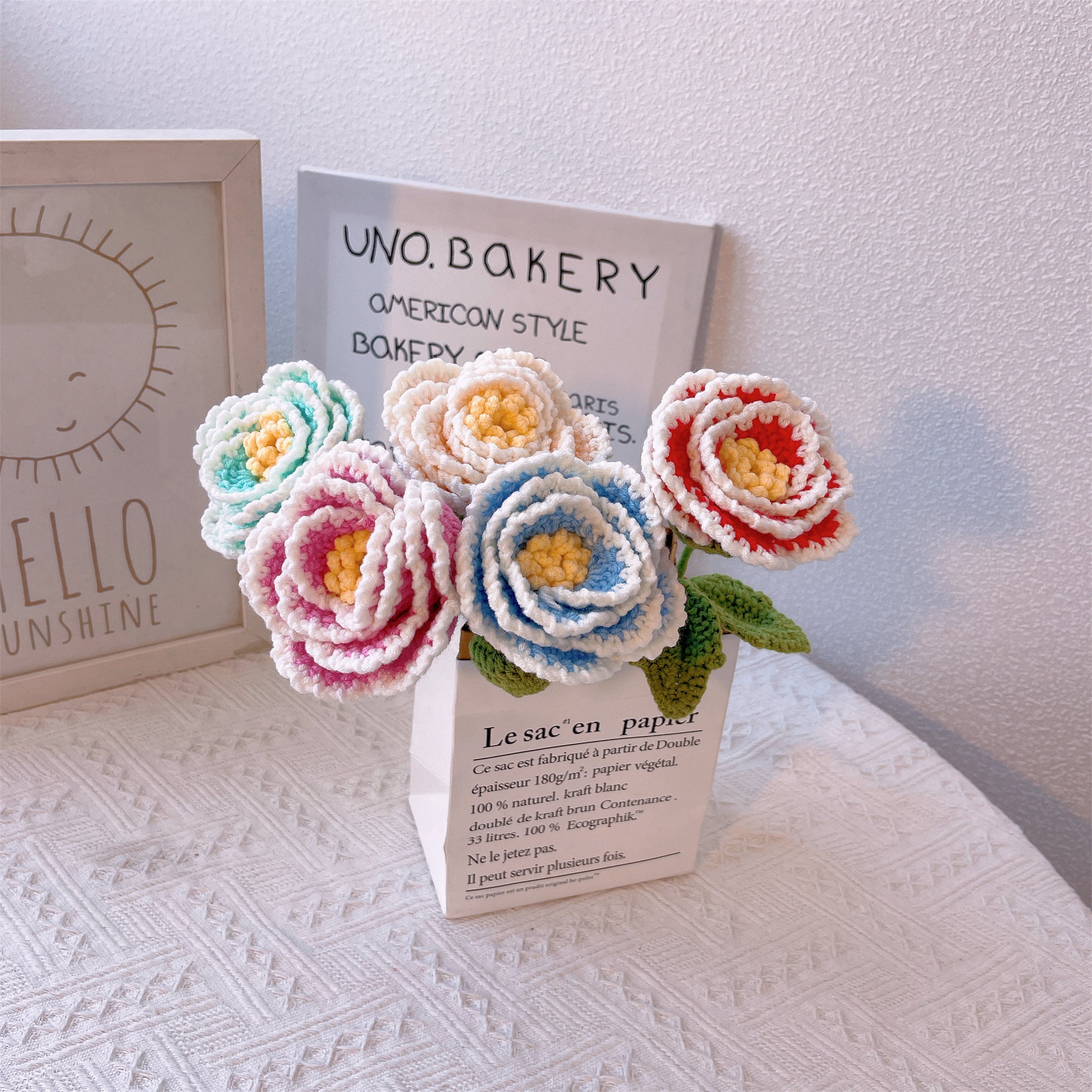 Garden Elegance: Handcrafted Crochet Peonies Flower Stake for a Beautiful Home and Garden Decor