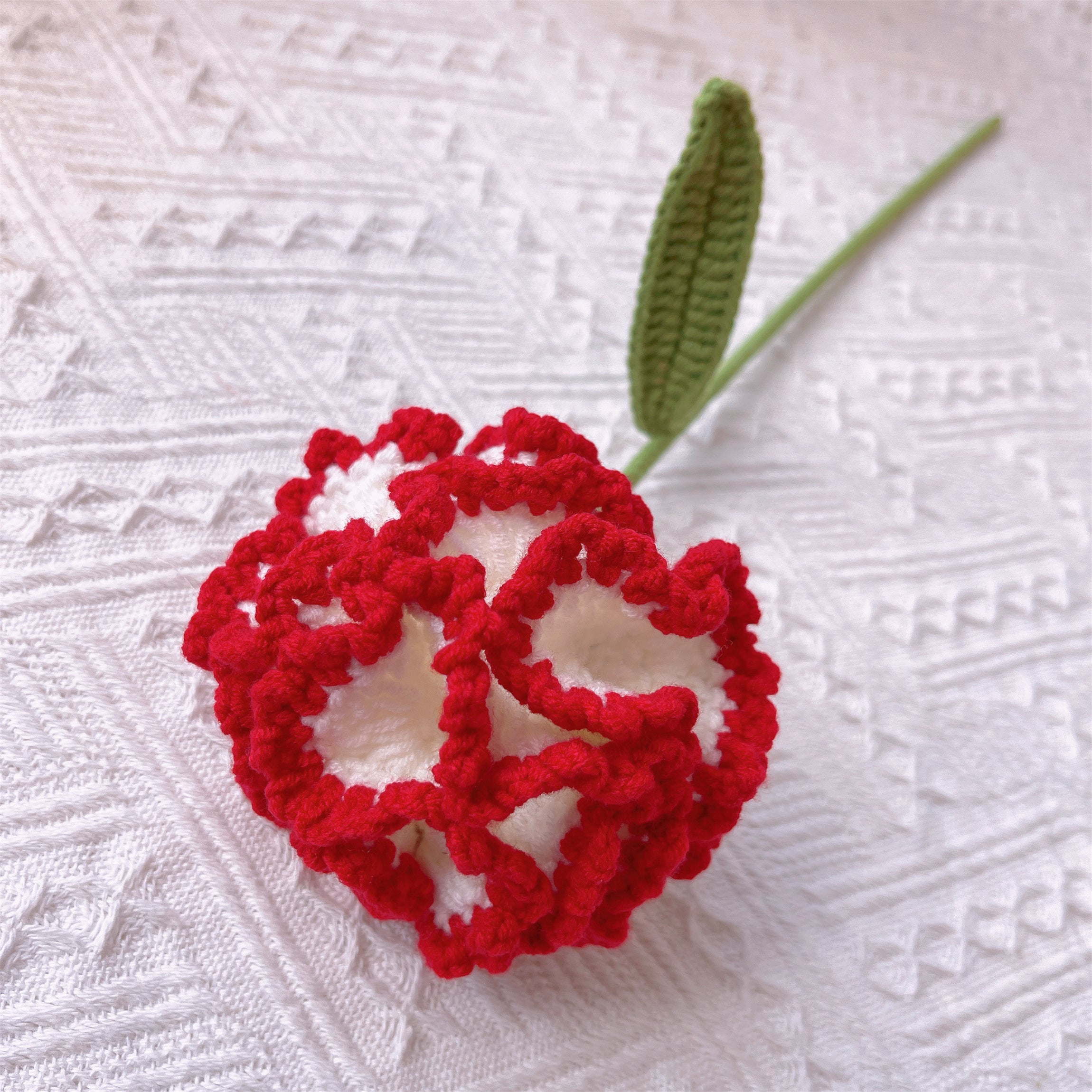 January Birth Month Carnation Bouquet - Birthday Flower Celebration Hand-Crocheted Single Stem Bouquet
