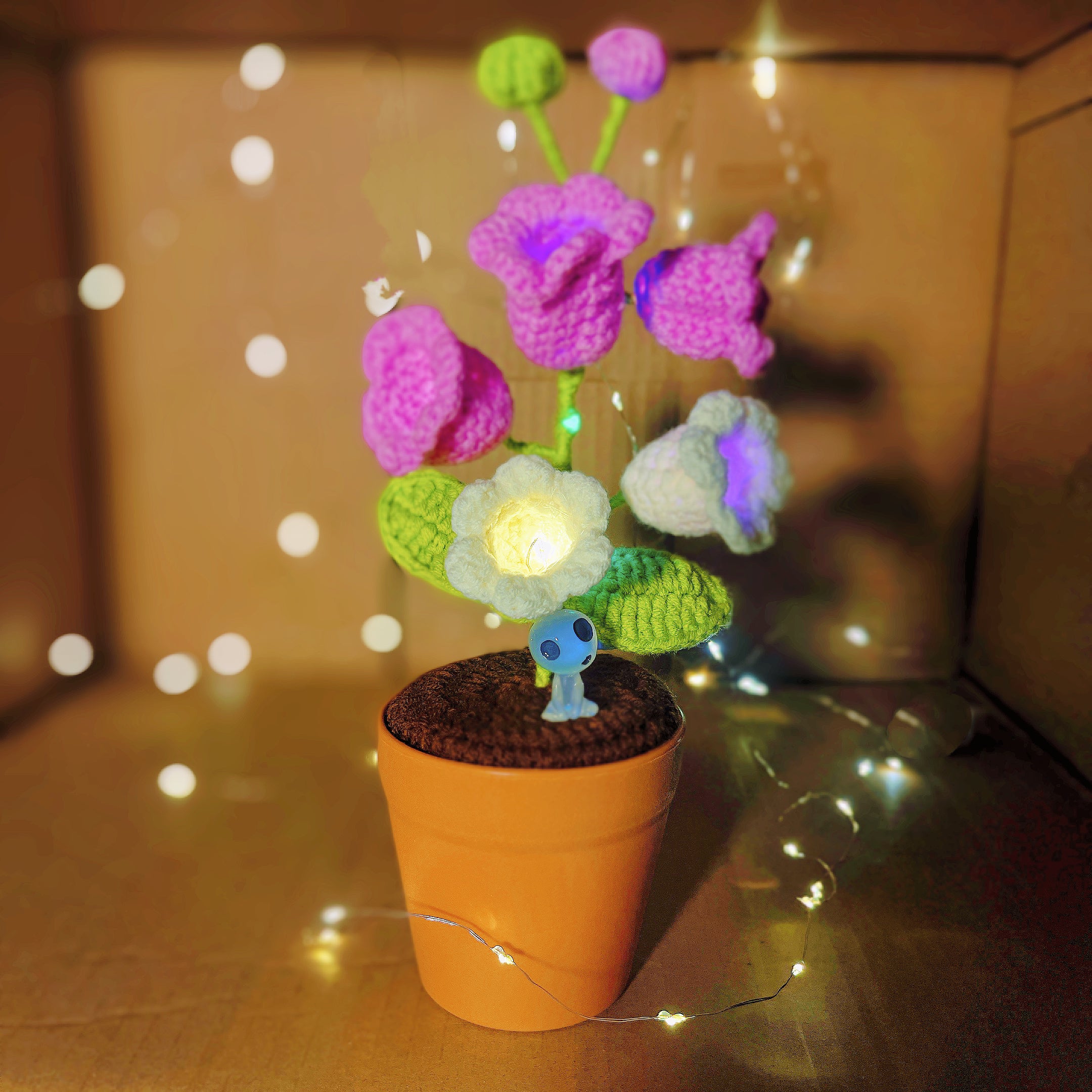 Handmade Crochet Lily of the Valley Plant - Glowing LED Flowers - Unique Home Decor - Perfect Gift for Plant Lovers - Yarn Handcrafted