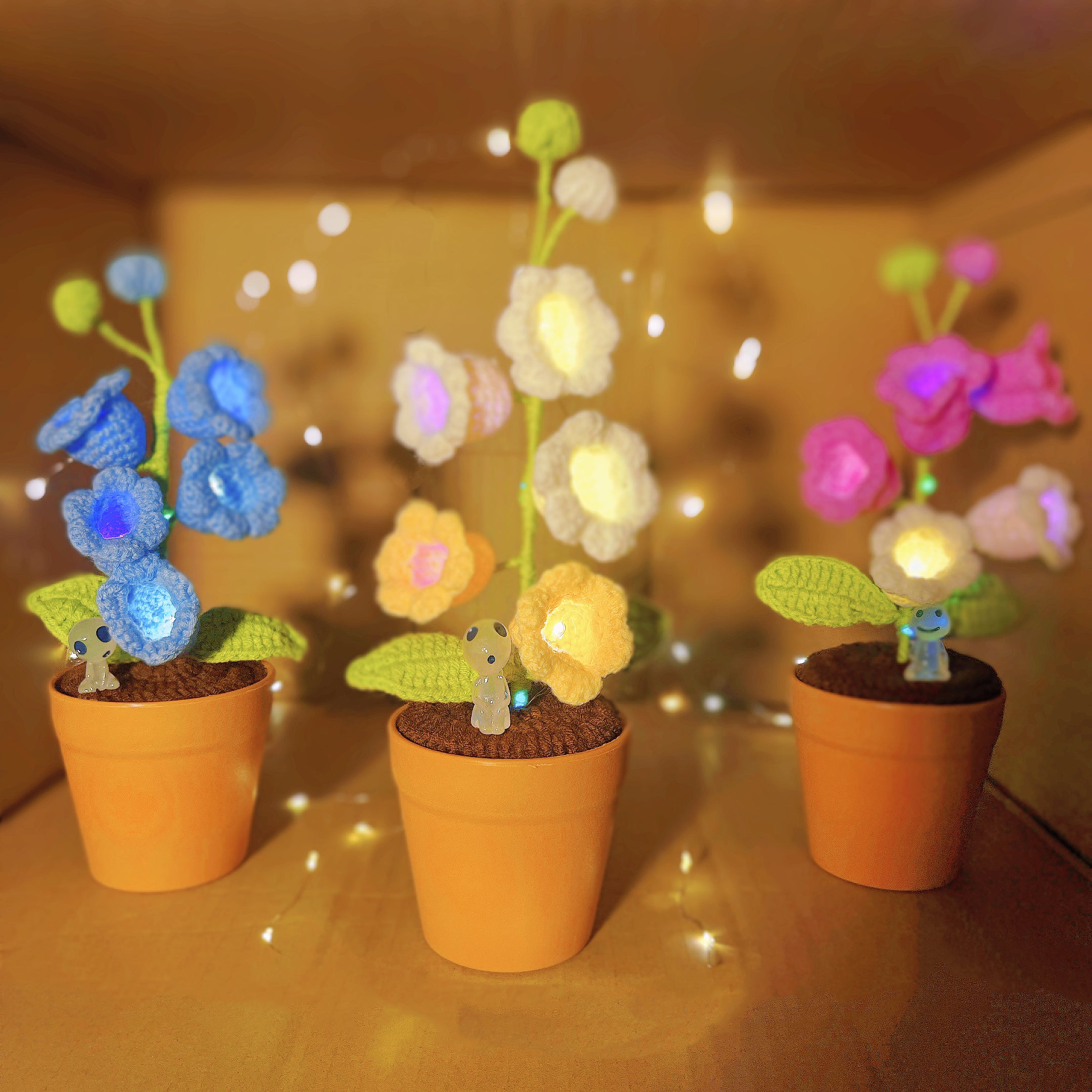 Handmade Crochet Lily of the Valley Plant - Glowing LED Flowers - Unique Home Decor - Perfect Gift for Plant Lovers - Yarn Handcrafted