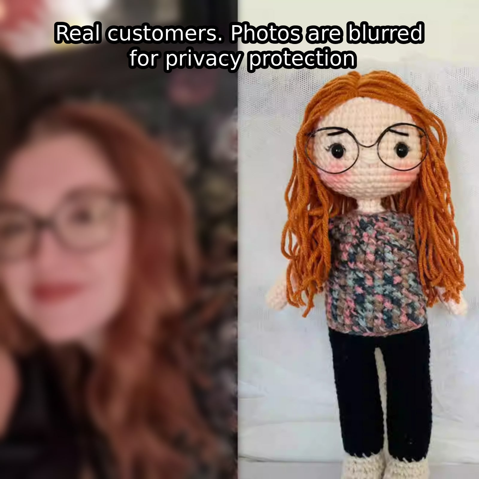 Custom Handmade Crochet Doll (28cm) - Personalized Boy Girl Pets Graduate Engagement Wedding Photo to Doll - Unique Gift for Birthday, Wedding, Anniversary, Graduation, Valentine's Day