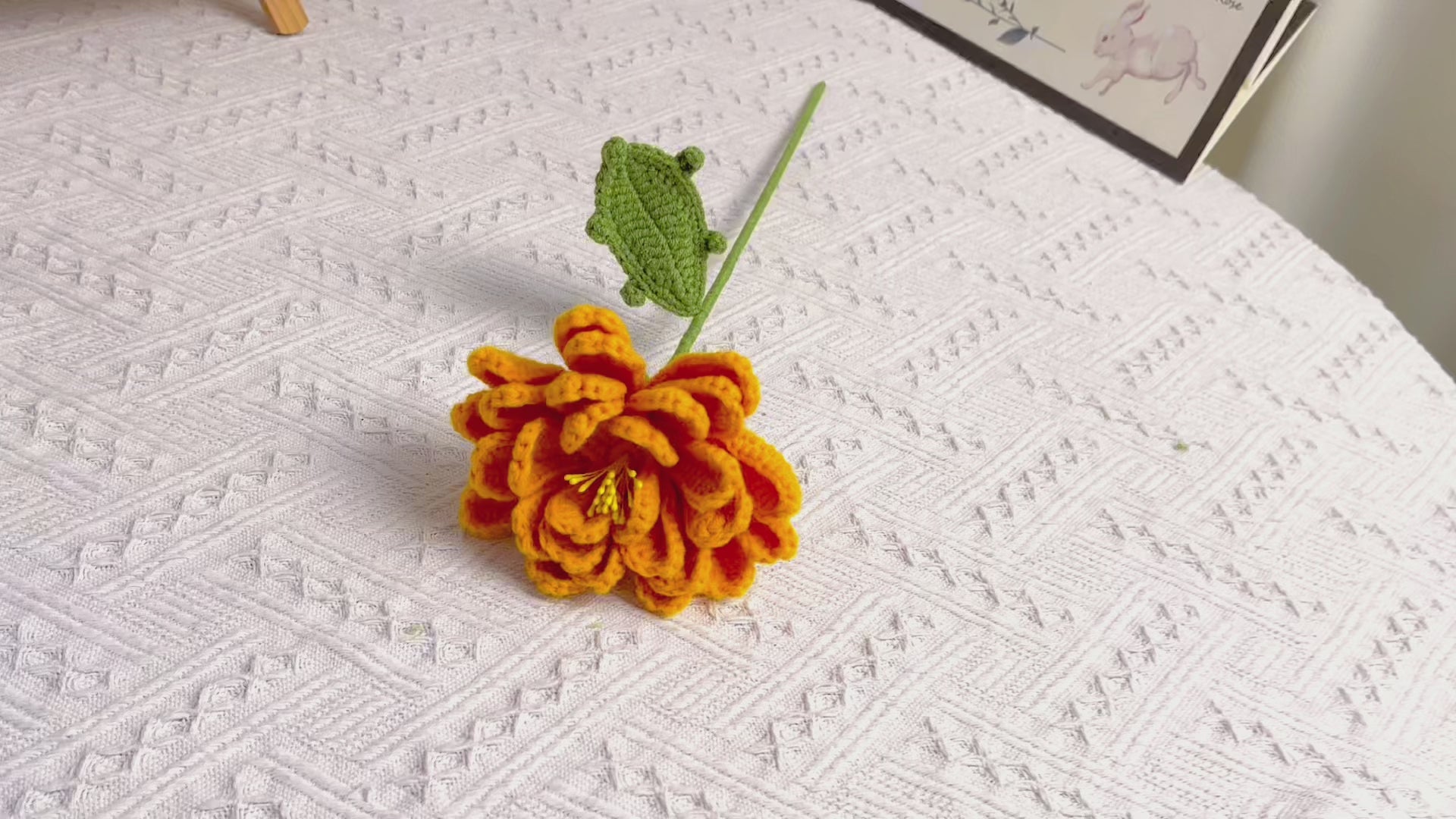 October Birth Month Marigold Bouquet - Hand-Crocheted Single Stem Birthday Flower Arrangement with Festive Wrapping