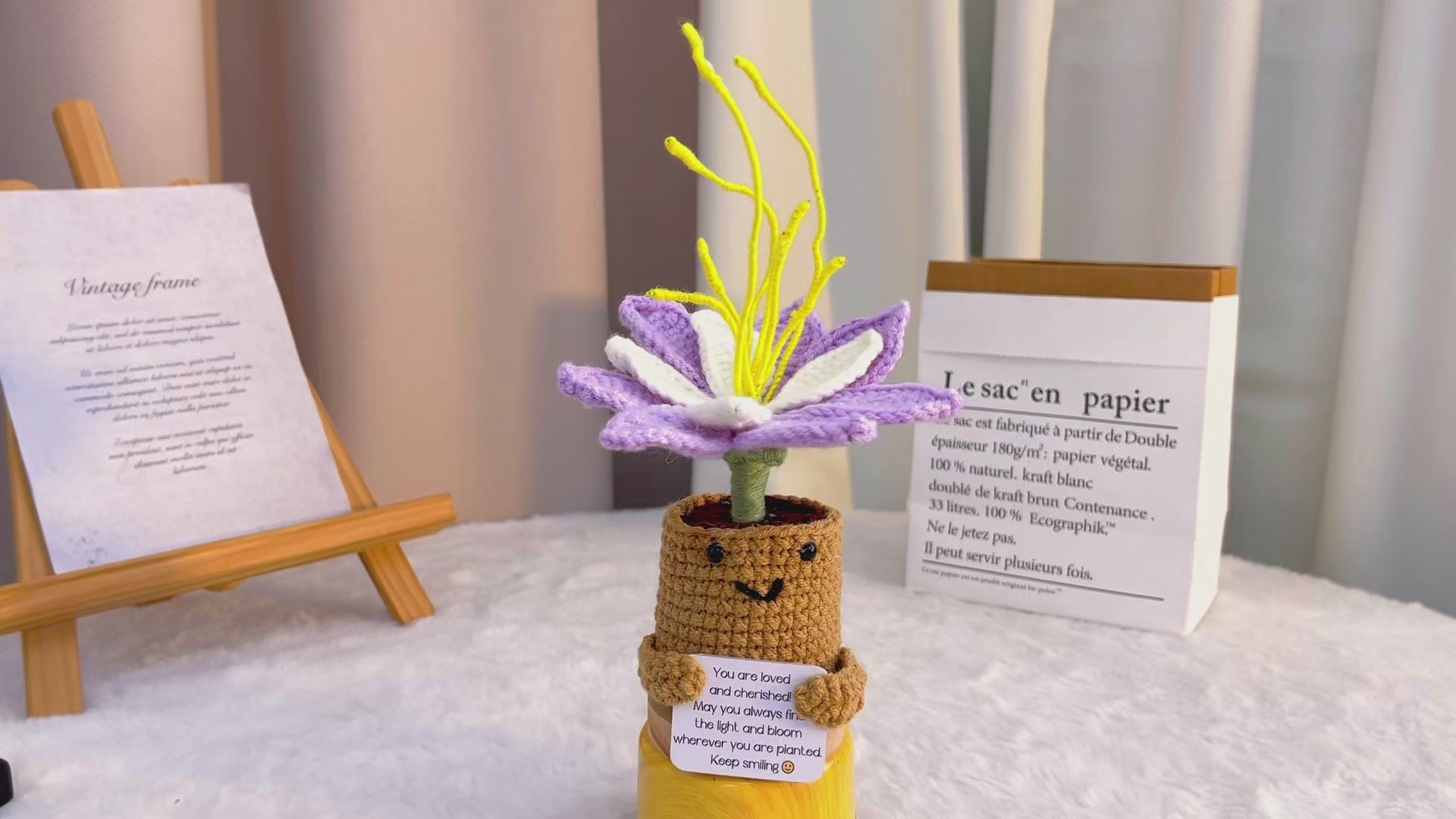 July Birth Month Purple Water Lily Bouquet - Hand-Crocheted Single Stem Birthday Flower Arrangement with Elegant Wrapping