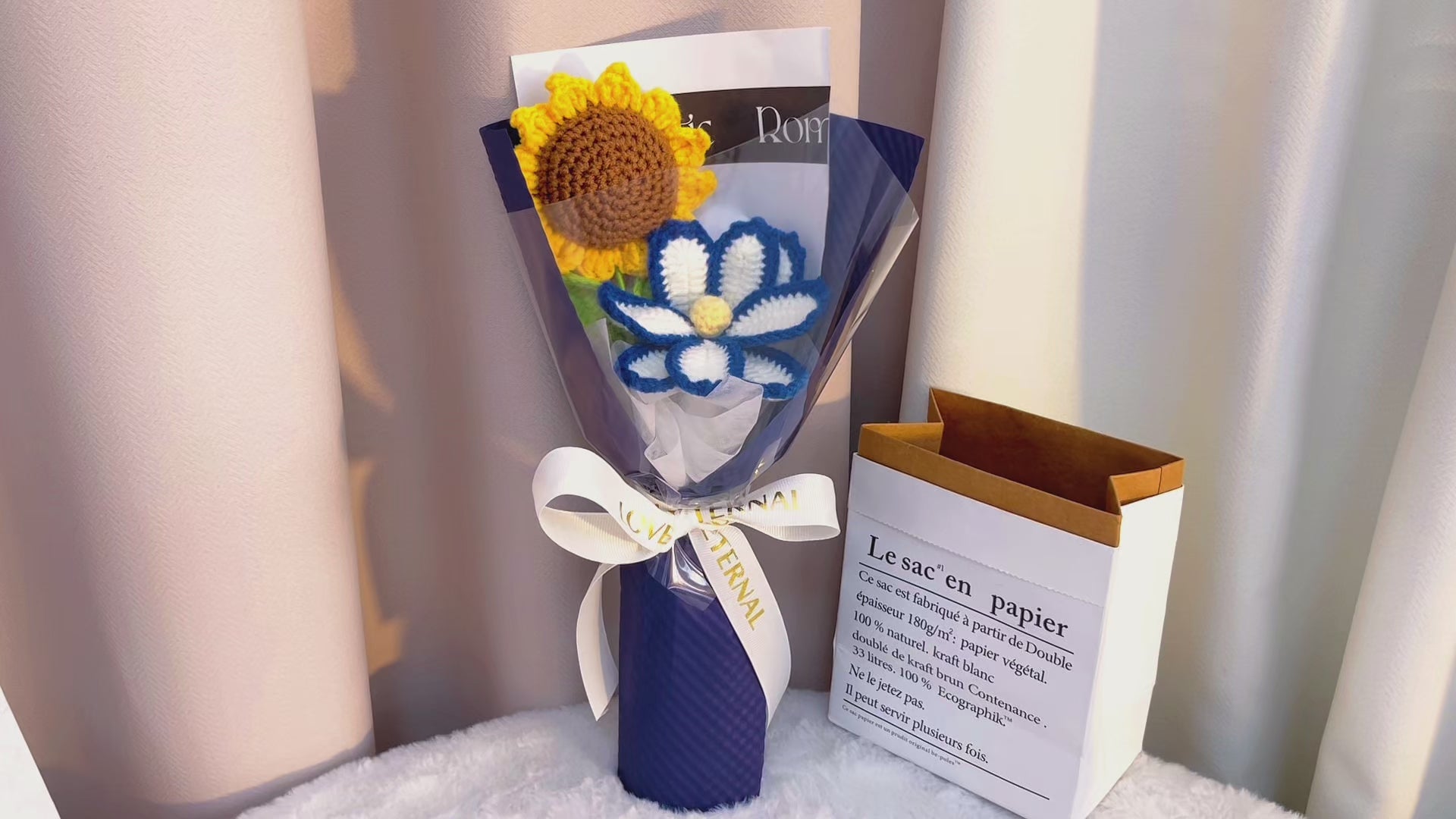 Mountain Sunshine Crochet Sunflower & Edelweiss Bouquet - Handmade Sunflower & Alpine Flower Arrangement, Hypoallergenic First Meeting Gift - Perfect for Graduations, Housewarming & Friendship Gifts