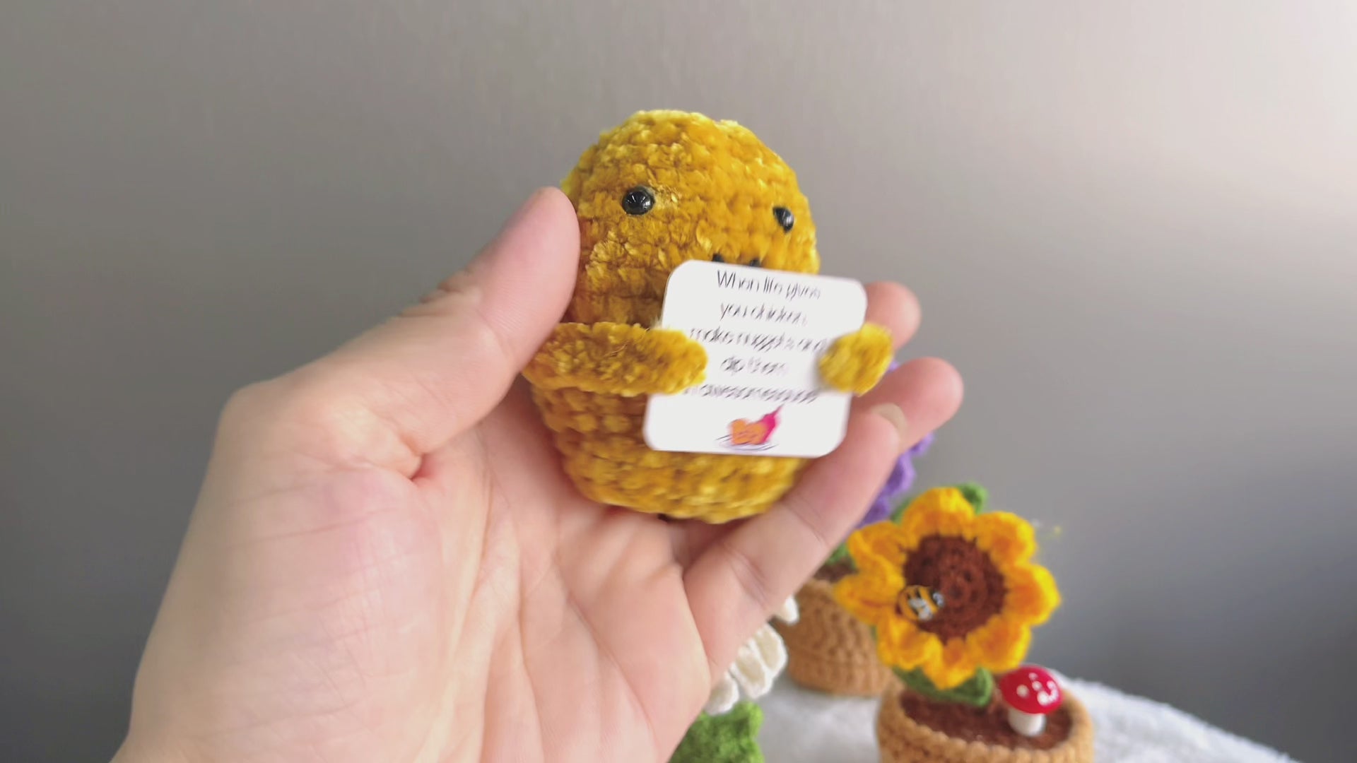 Personalized Nugget and Crochet Mini Plant Pot Bundle with Positive Quote - Recovery Inspiring Gift New Year Resolution