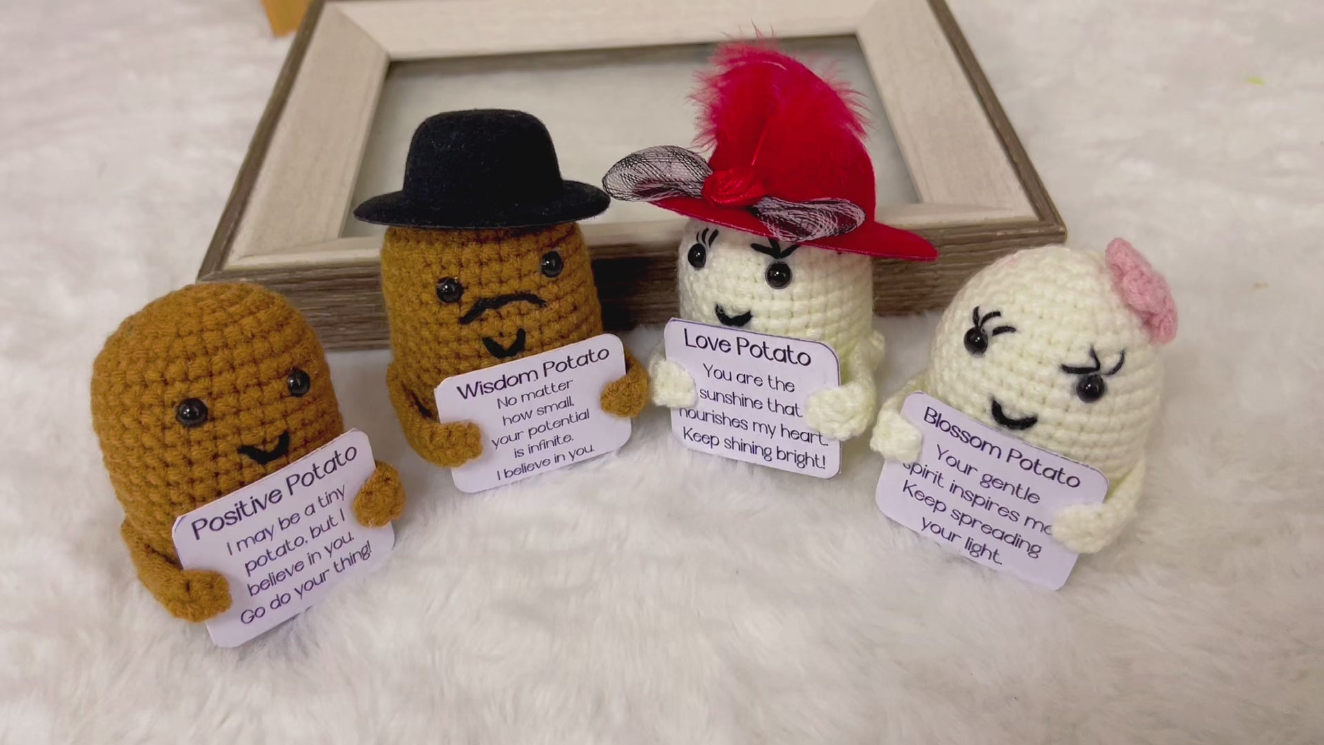 Hand-Crocheted Positive Potato Family Plushies - Emotional Support Bonding Love Parenting Graduation Get Well, Customizable Affirmation Quotes and Color, Team Building Meeting