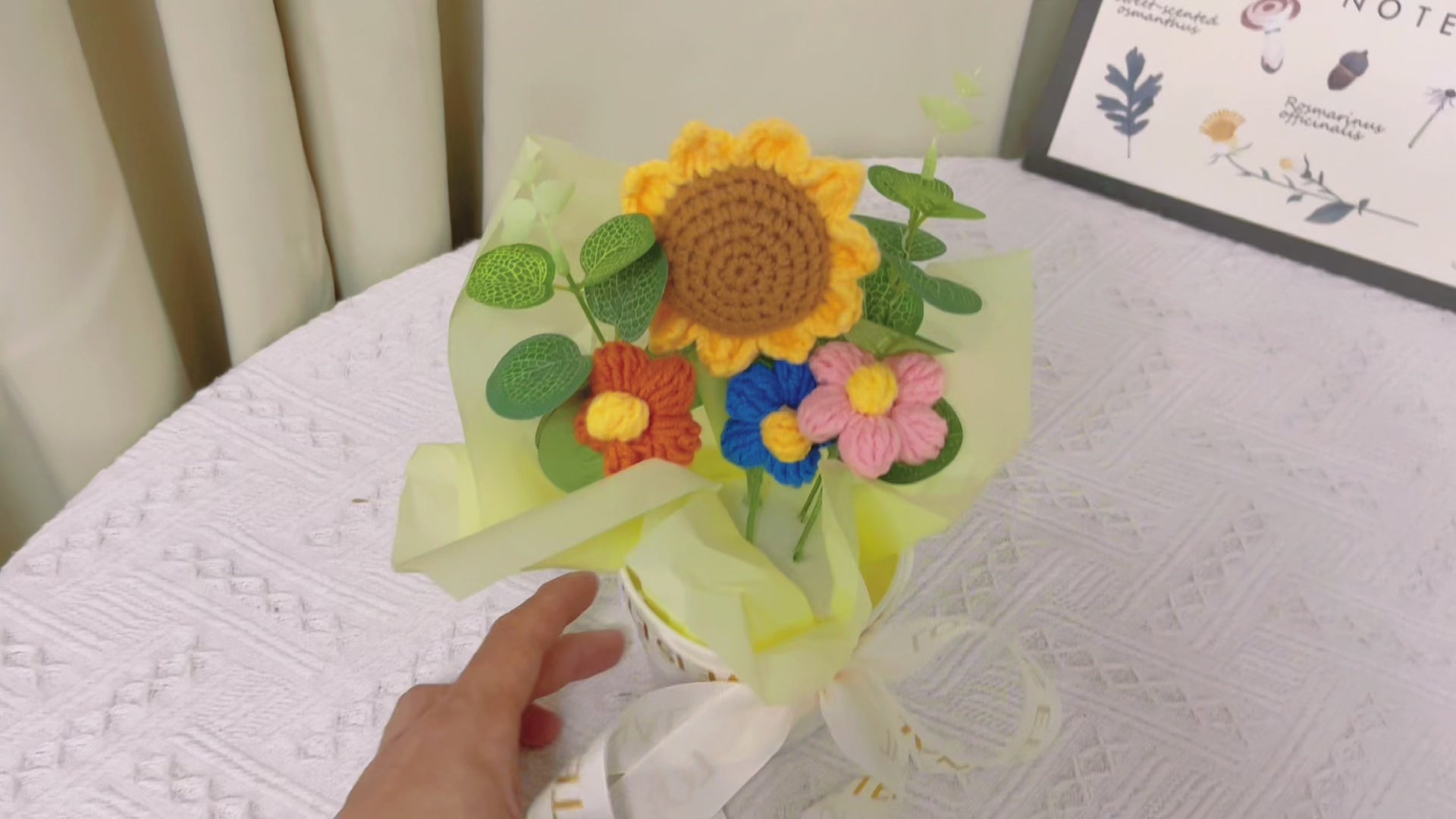 Handcrafted Knitted Plant Pot Set: Vibrant Sunflowers & Delicate Puffballs - Ideal for Home Decor, Gift Giving, and Special Occasions
