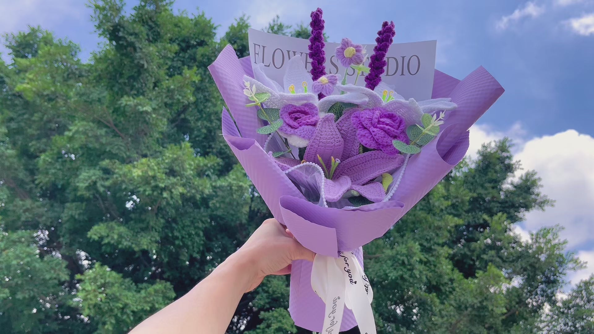 Handmade Crocheted Purple Flower Bouquet with Lilies, Roses, Lavender & More