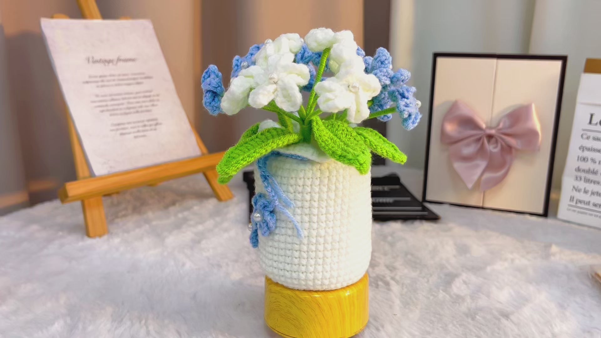 Handmade Crochet Forget-Me-Not Potted Plant -  Blue and White Decorative Flower Arrangement - Allergy-Friendly Gift for Mother's Day, Birthdays, and Special Occasions