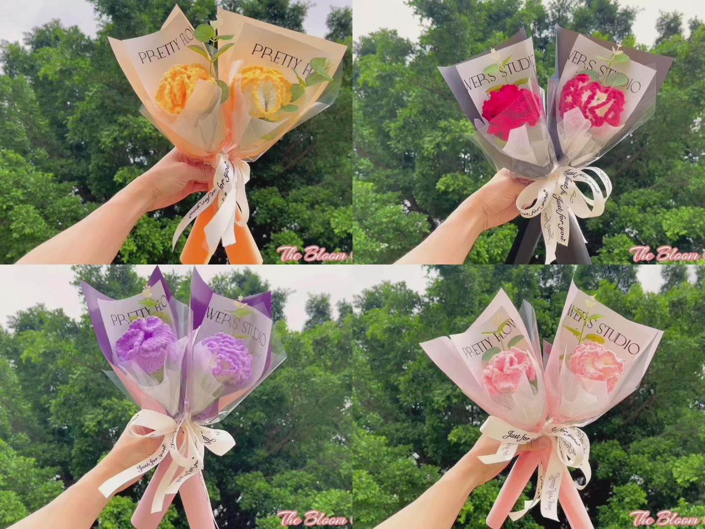 January Birth Month Carnation Bouquet - Birthday Flower Celebration Hand-Crocheted Single Stem Bouquet